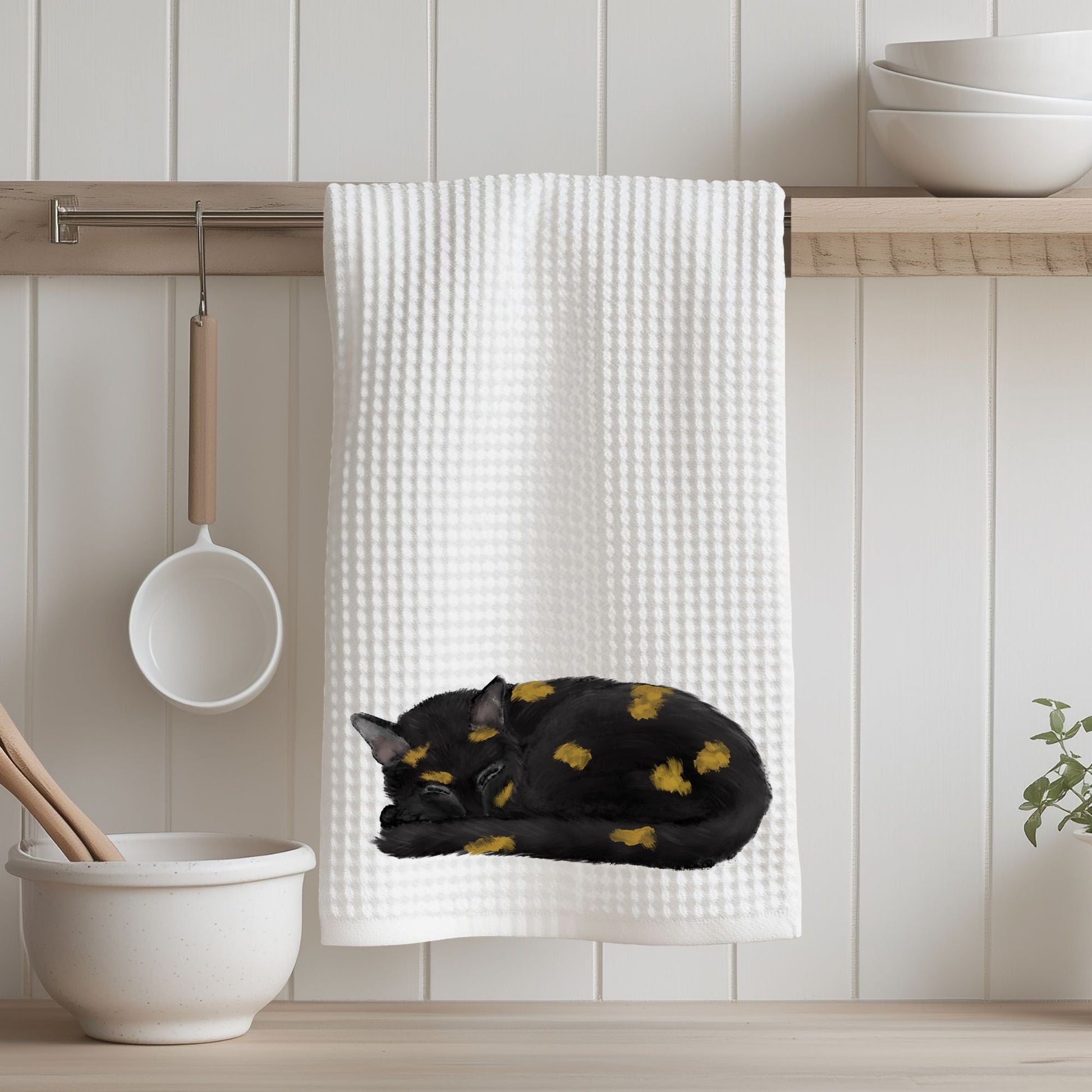 Sleeping Tortoiseshell Cat Kitchen Towel - MerikaArt