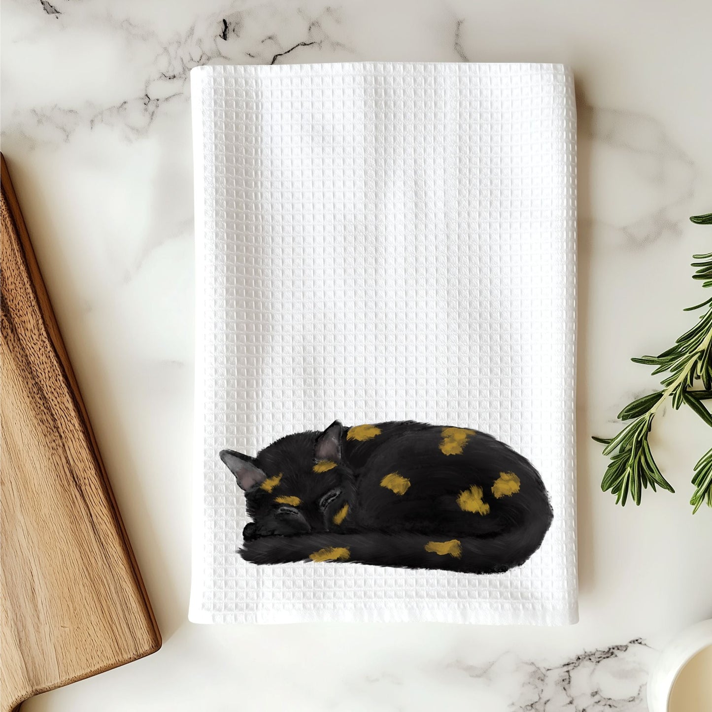 Sleeping Tortoiseshell Cat Kitchen Towel - MerikaArt
