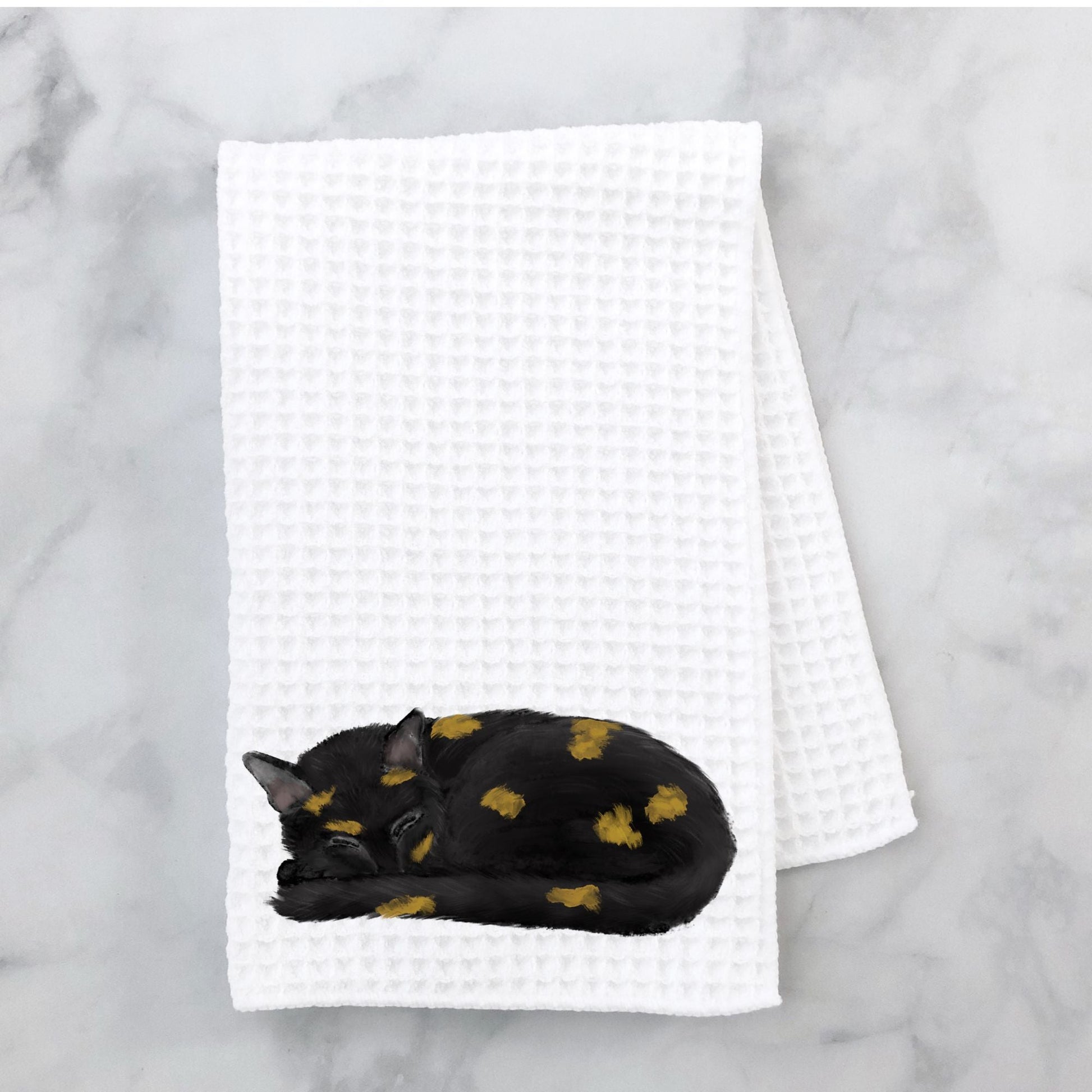 Sleeping Tortoiseshell Cat Kitchen Towel - MerikaArt