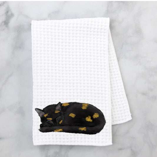 Sleeping Tortoiseshell Cat Kitchen Towel - MerikaArt