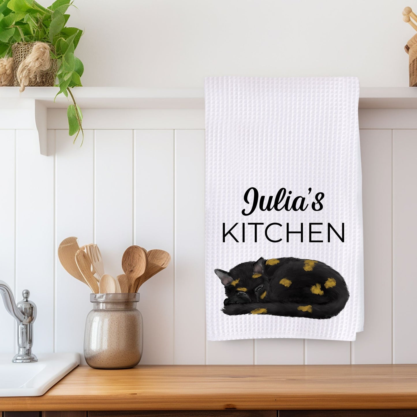 Sleeping Tortoiseshell Cat Kitchen Towel - MerikaArt