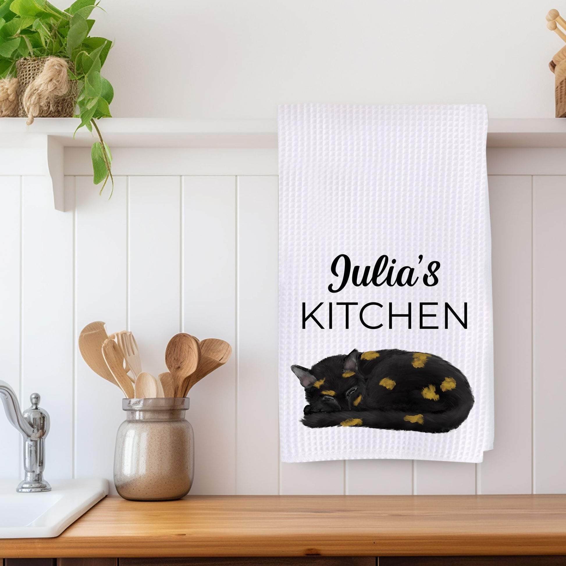Sleeping Tortoiseshell Cat Kitchen Towel - MerikaArt