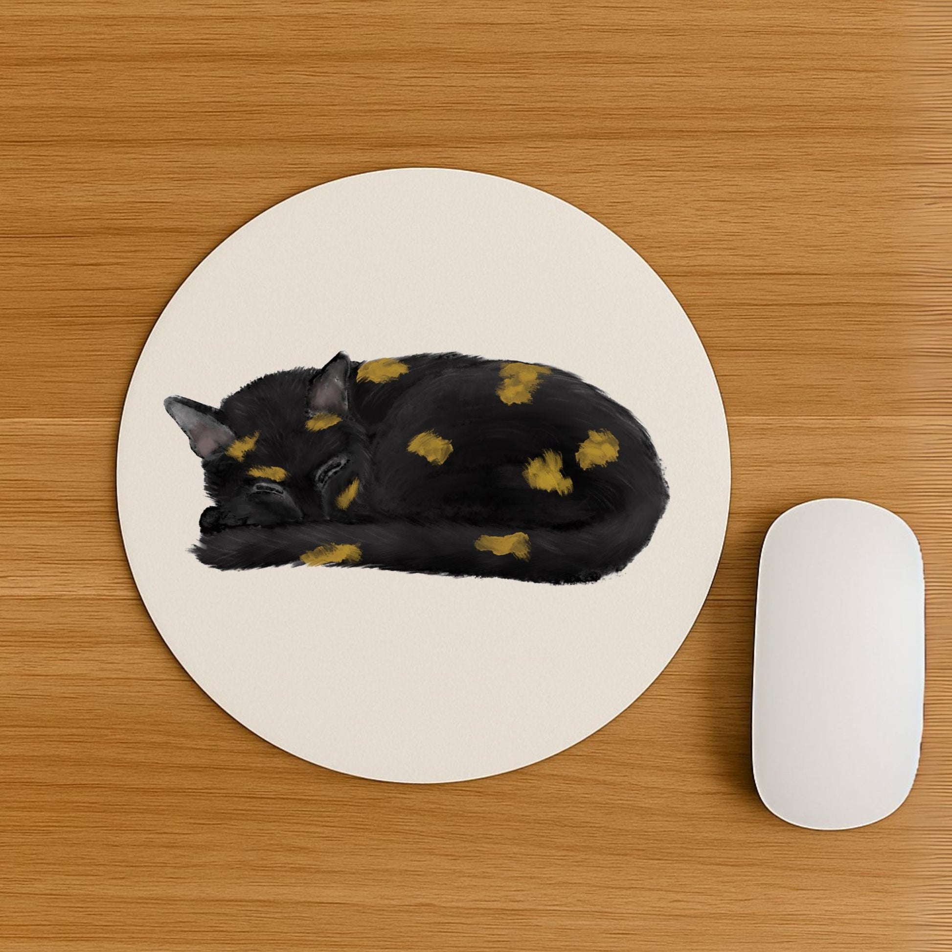 Sleeping Tortoiseshell Cat Mousepad - MerikaArt