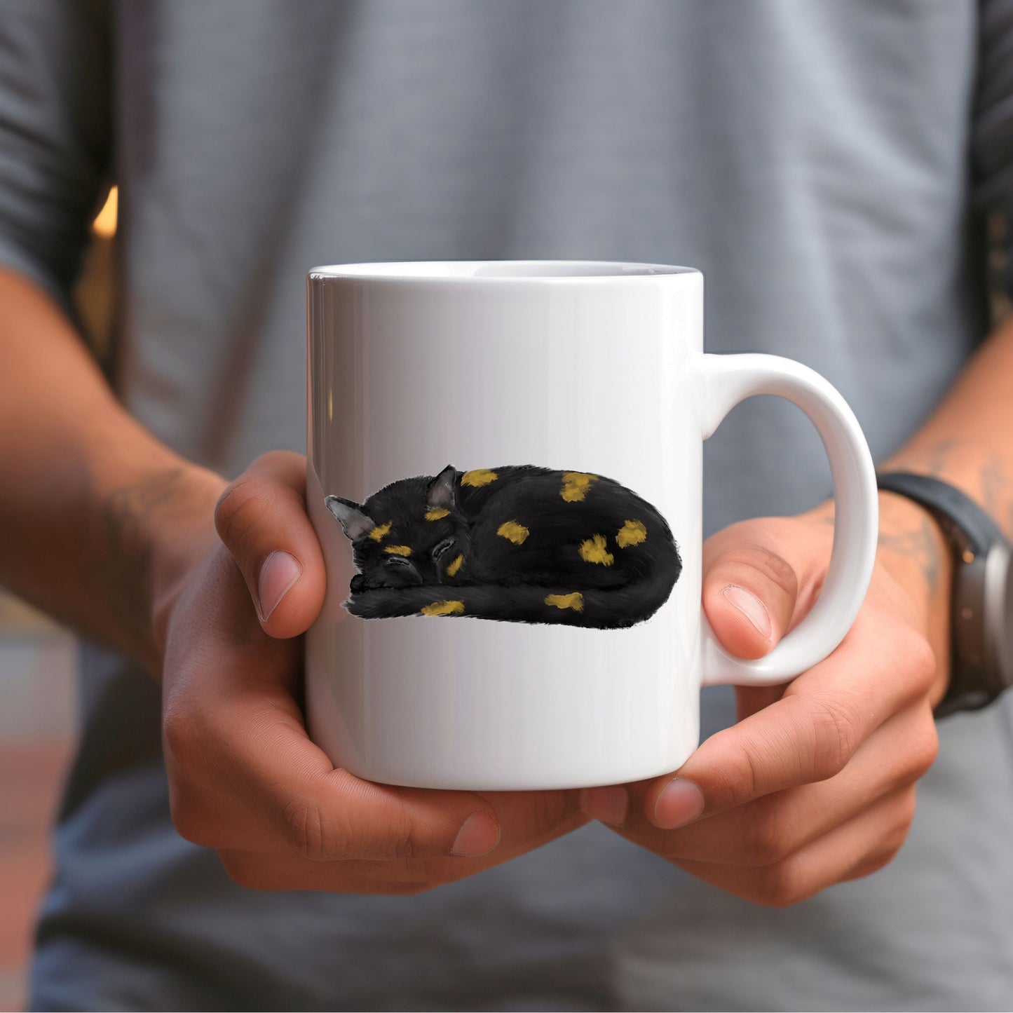 Sleeping Tortoiseshell Cat Mug - MerikaArt