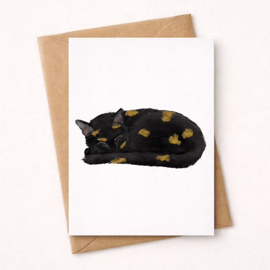 Sleeping Tortoiseshell Cat Postcard - MerikaArt