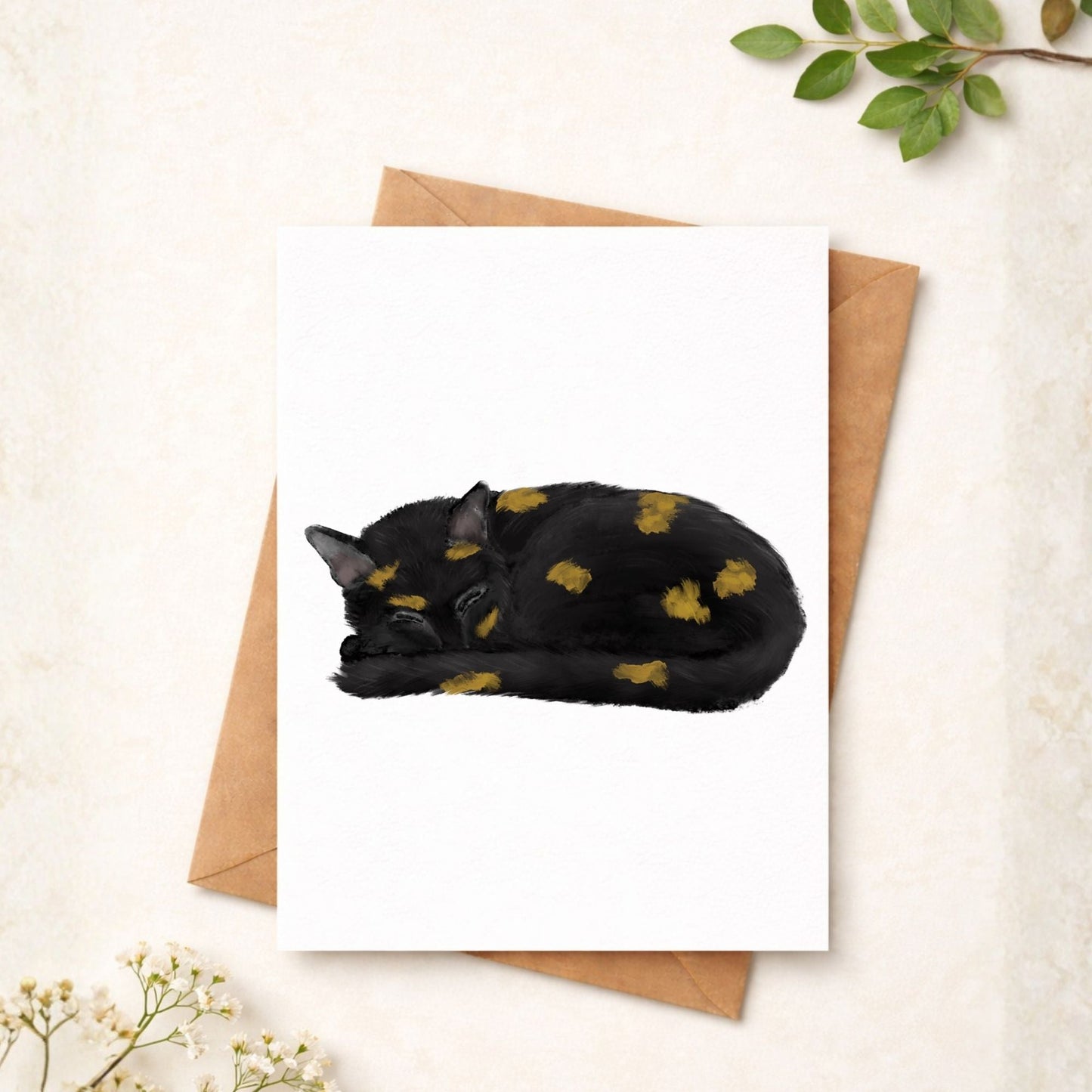 Sleeping Tortoiseshell Cat Postcard - MerikaArt