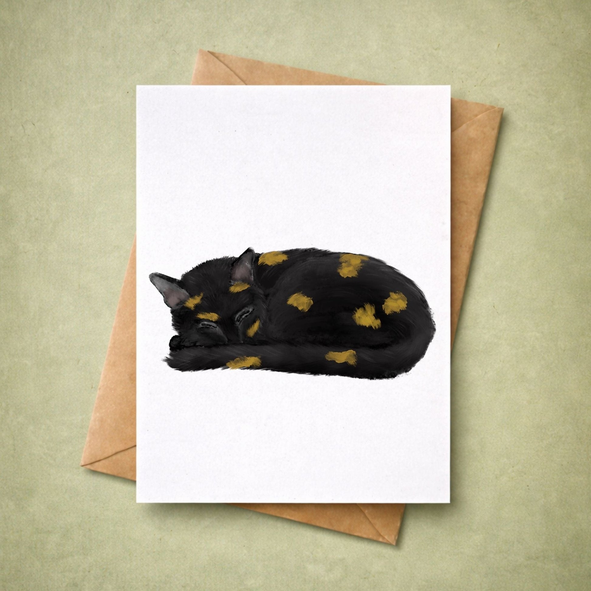 Sleeping Tortoiseshell Cat Postcard - MerikaArt