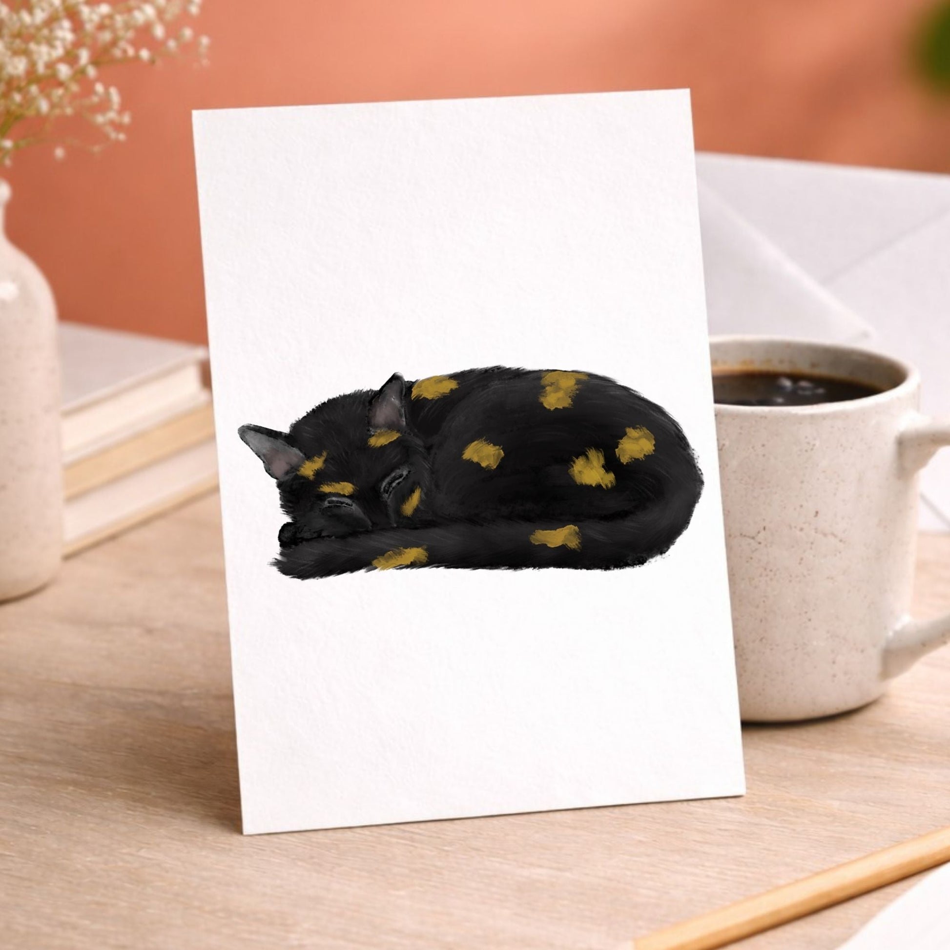 Sleeping Tortoiseshell Cat Postcard - MerikaArt
