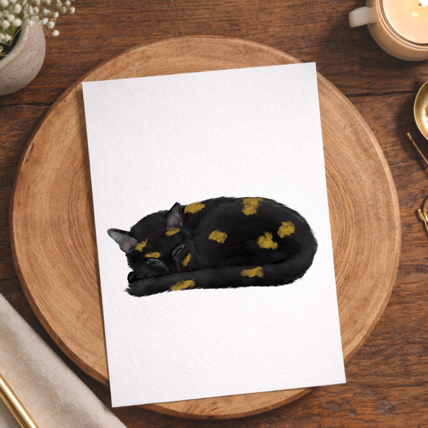 Sleeping Tortoiseshell Cat Postcard - MerikaArt
