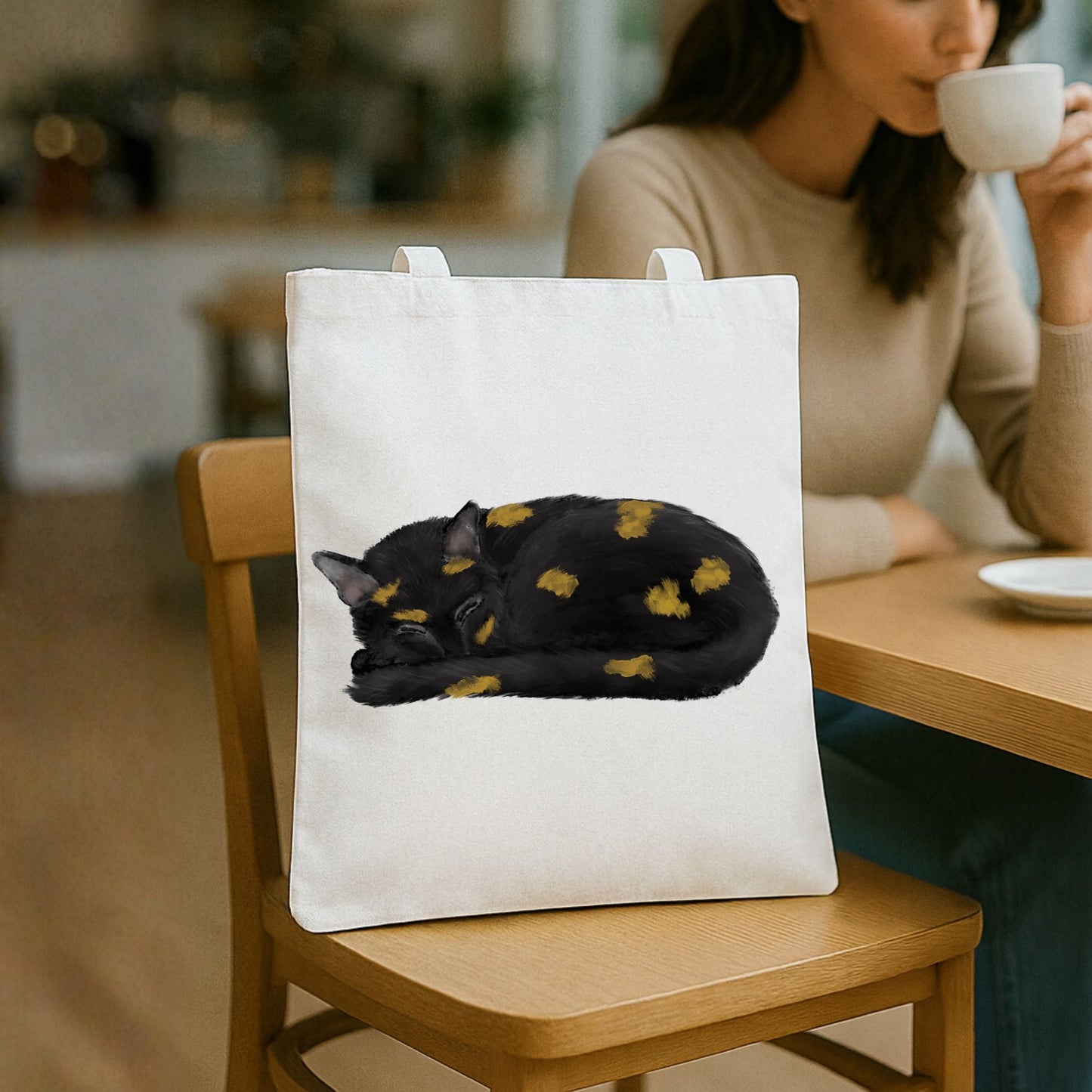 Sleeping Tortoiseshell Cat Tote Bag - MerikaArt
