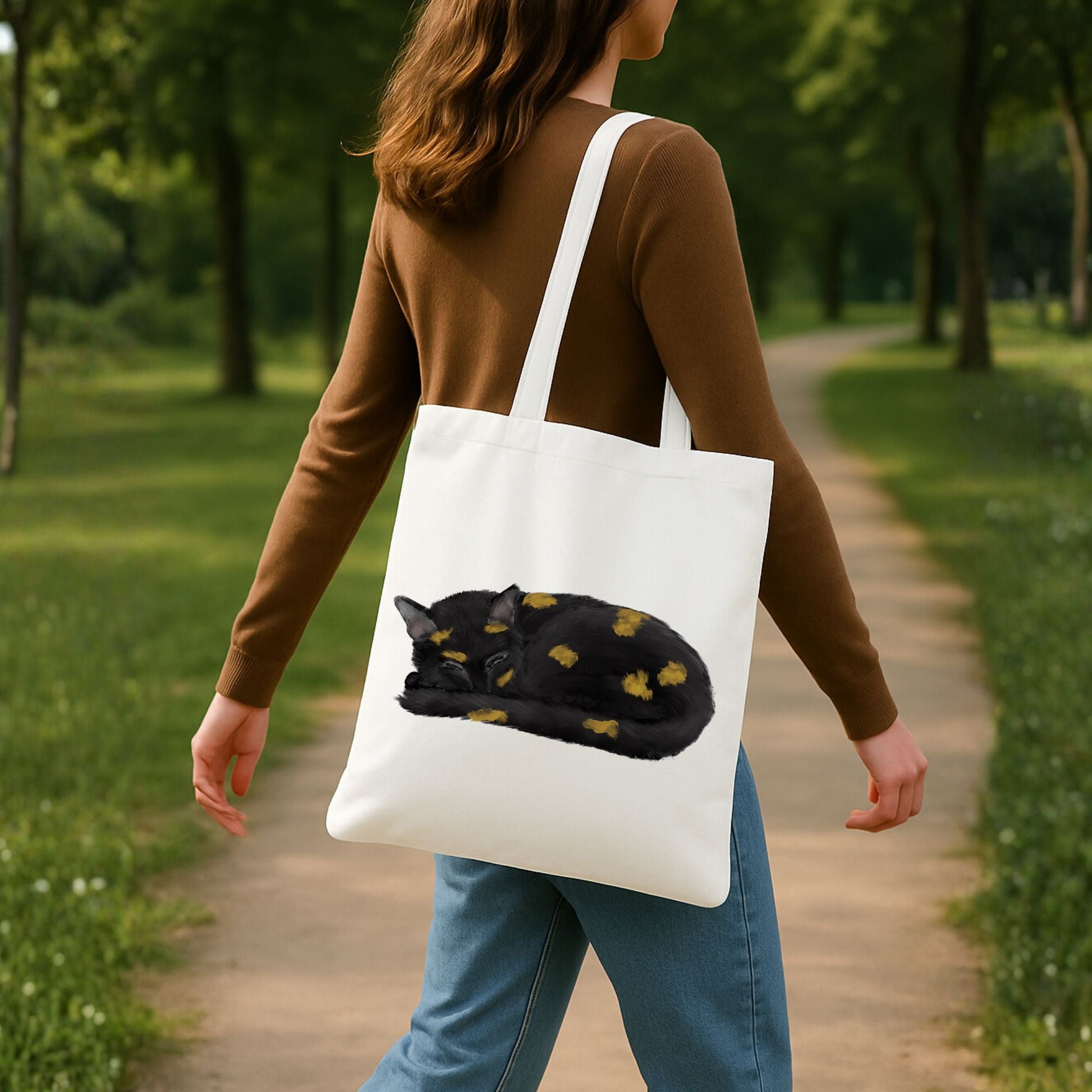 Sleeping Tortoiseshell Cat Tote Bag - MerikaArt