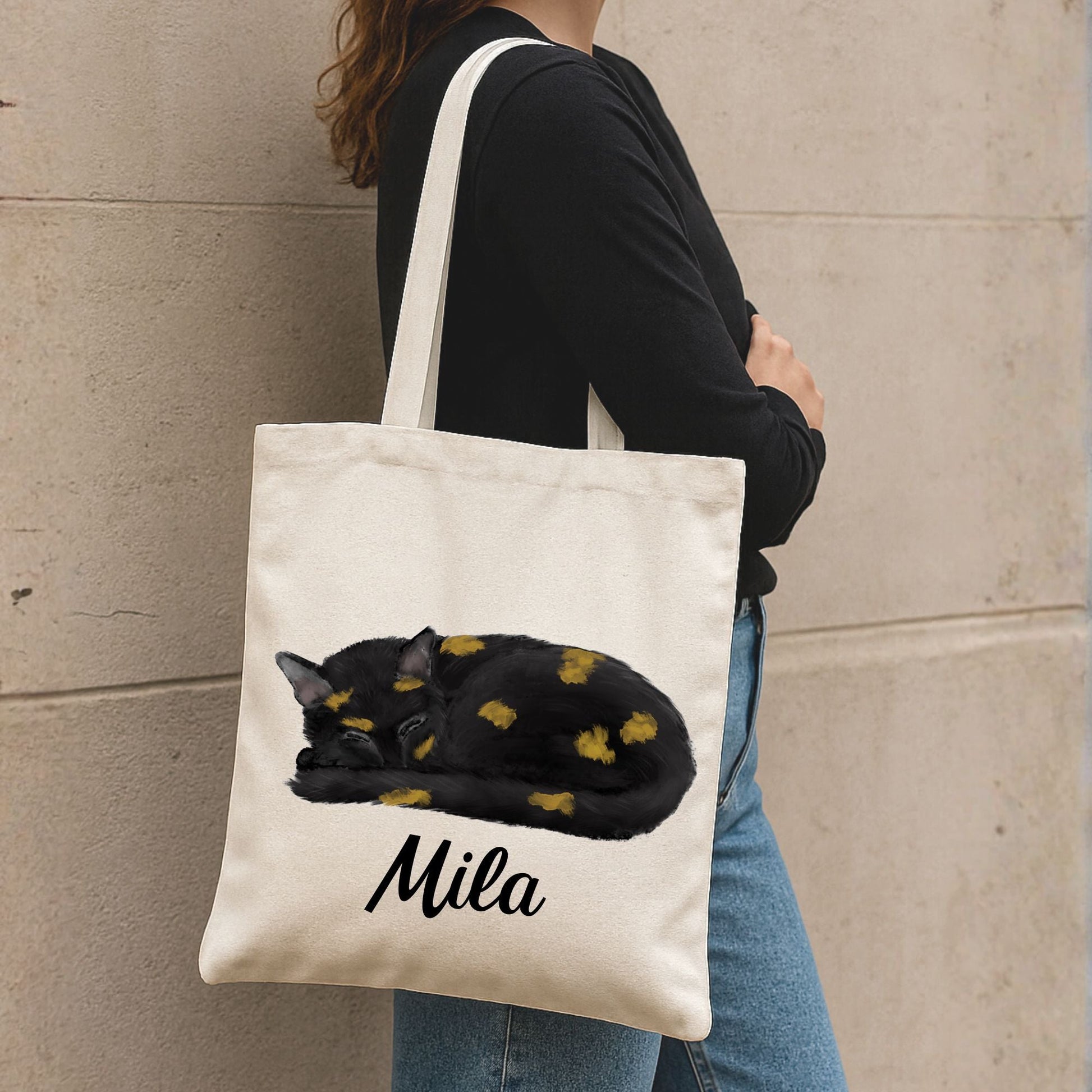 Sleeping Tortoiseshell Cat Tote Bag - MerikaArt