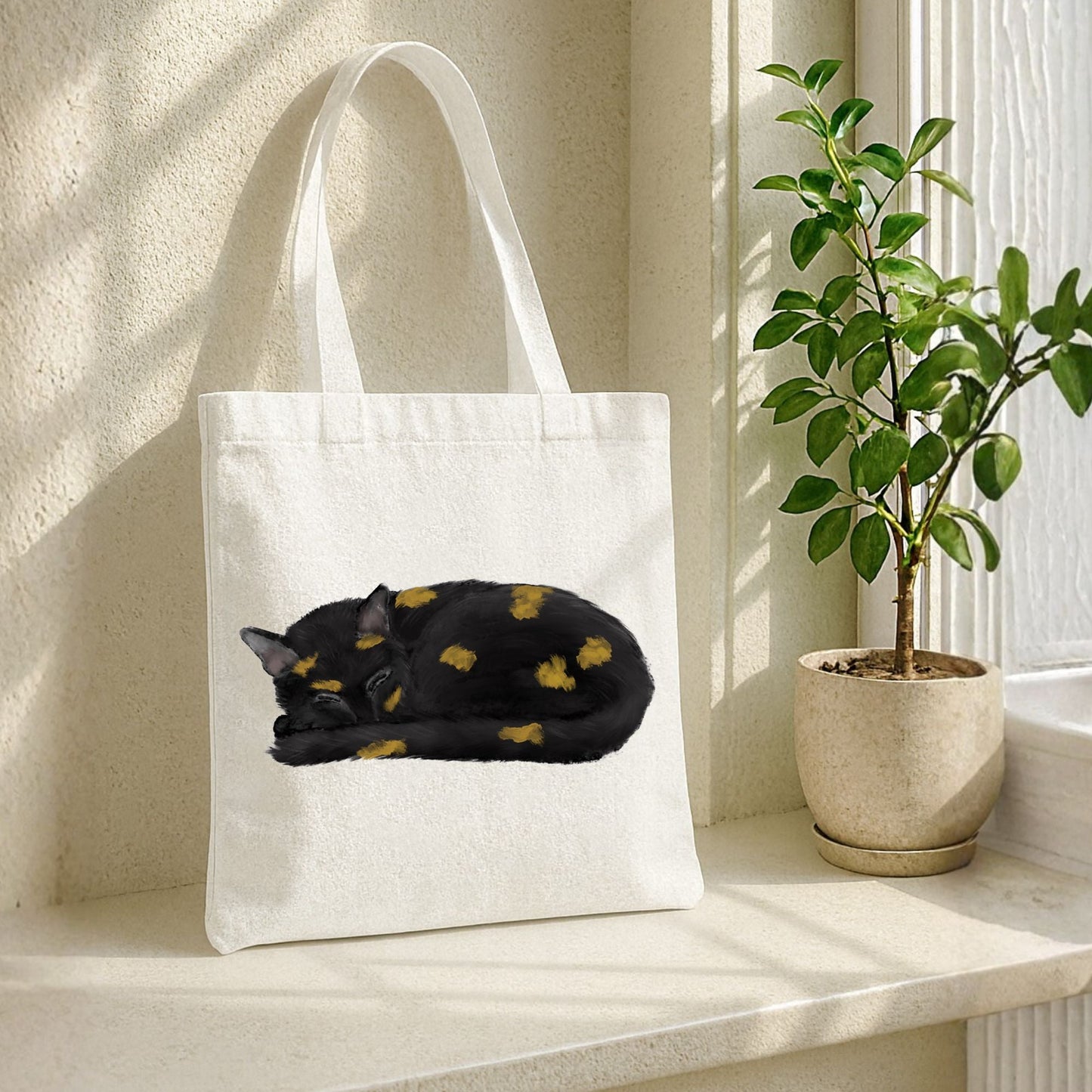 Sleeping Tortoiseshell Cat Tote Bag - MerikaArt