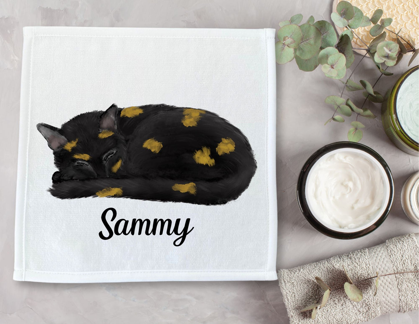 Sleeping Tortoiseshell Cat Washcloth - MerikaArt