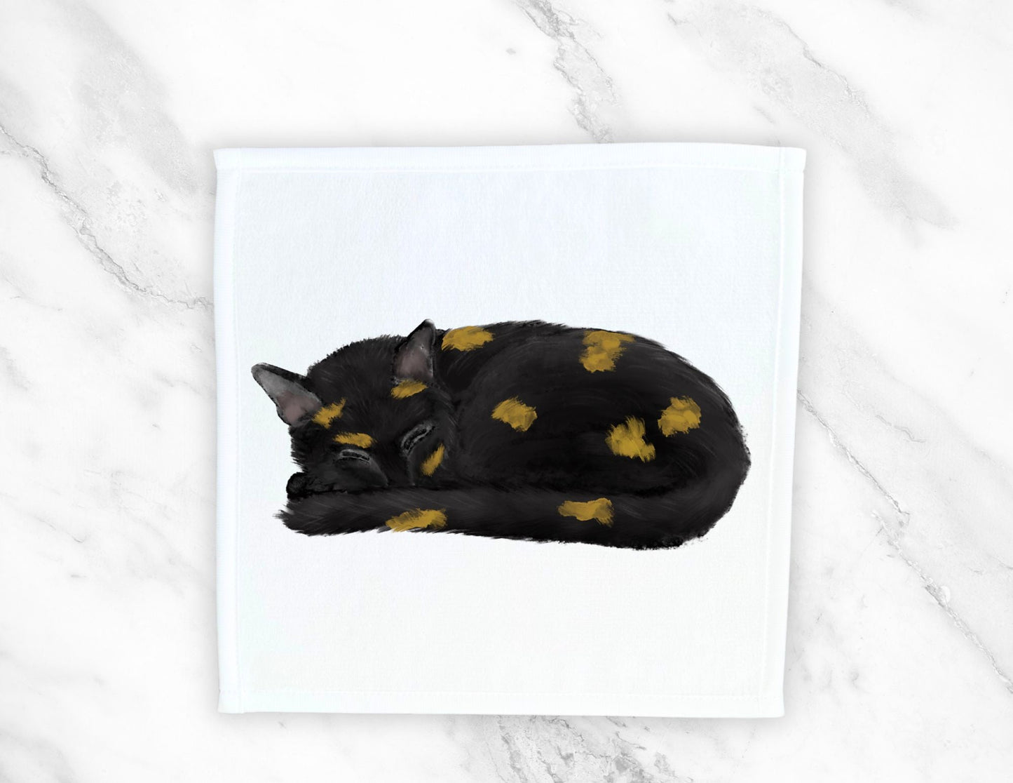 Sleeping Tortoiseshell Cat Washcloth - MerikaArt