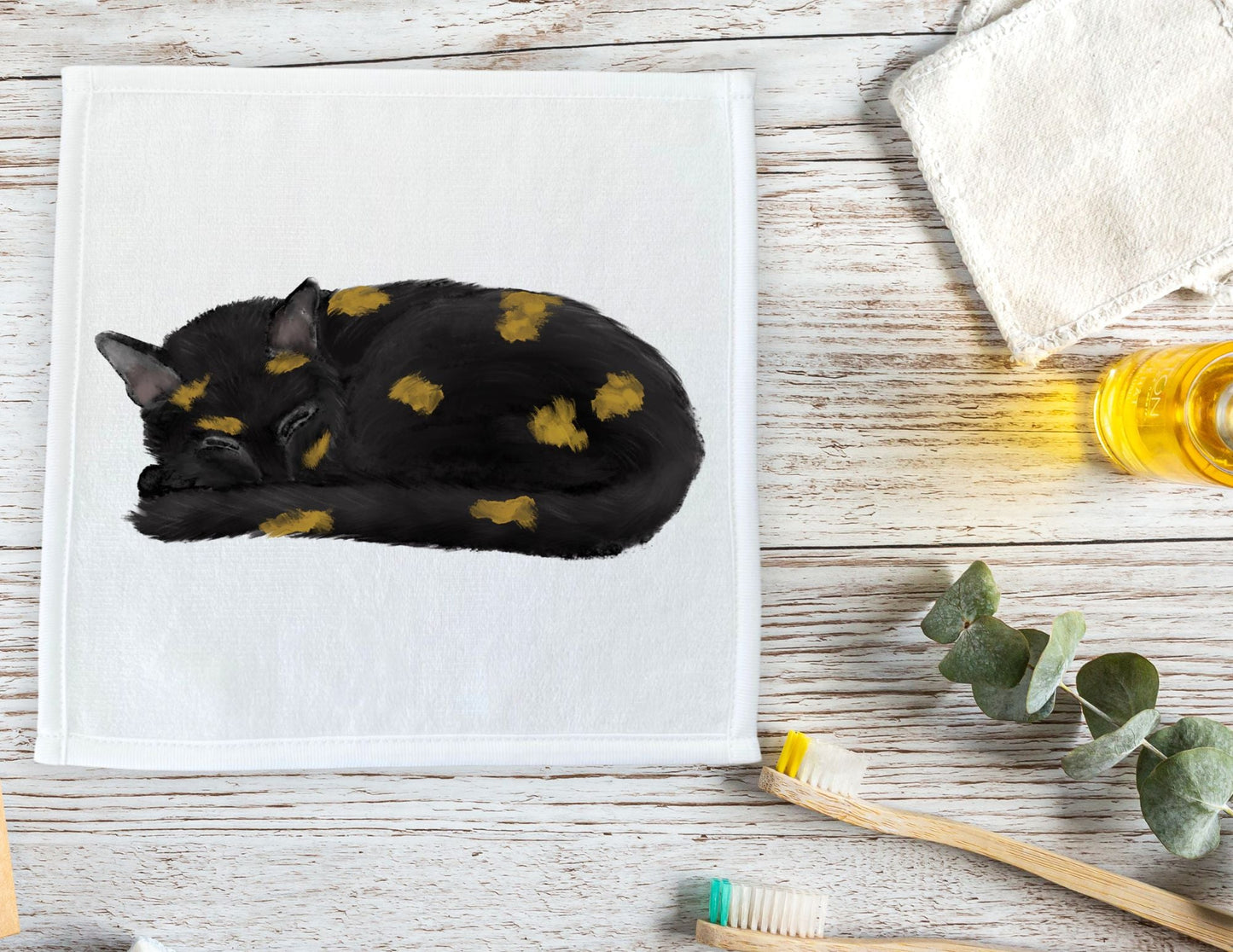 Sleeping Tortoiseshell Cat Washcloth - MerikaArt