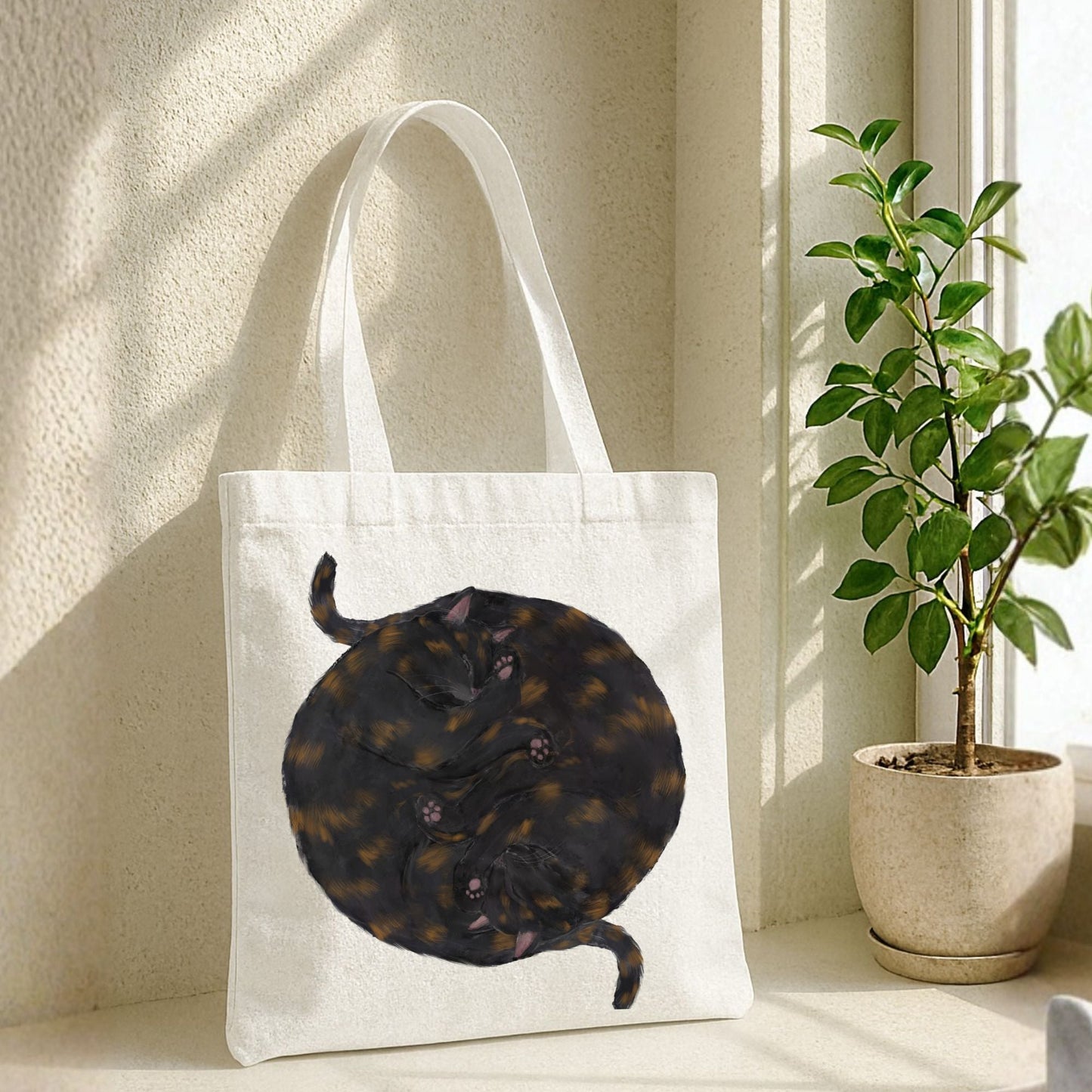 Sleeping Tortoiseshell Cats Canvas Tote Bag - MerikaArt