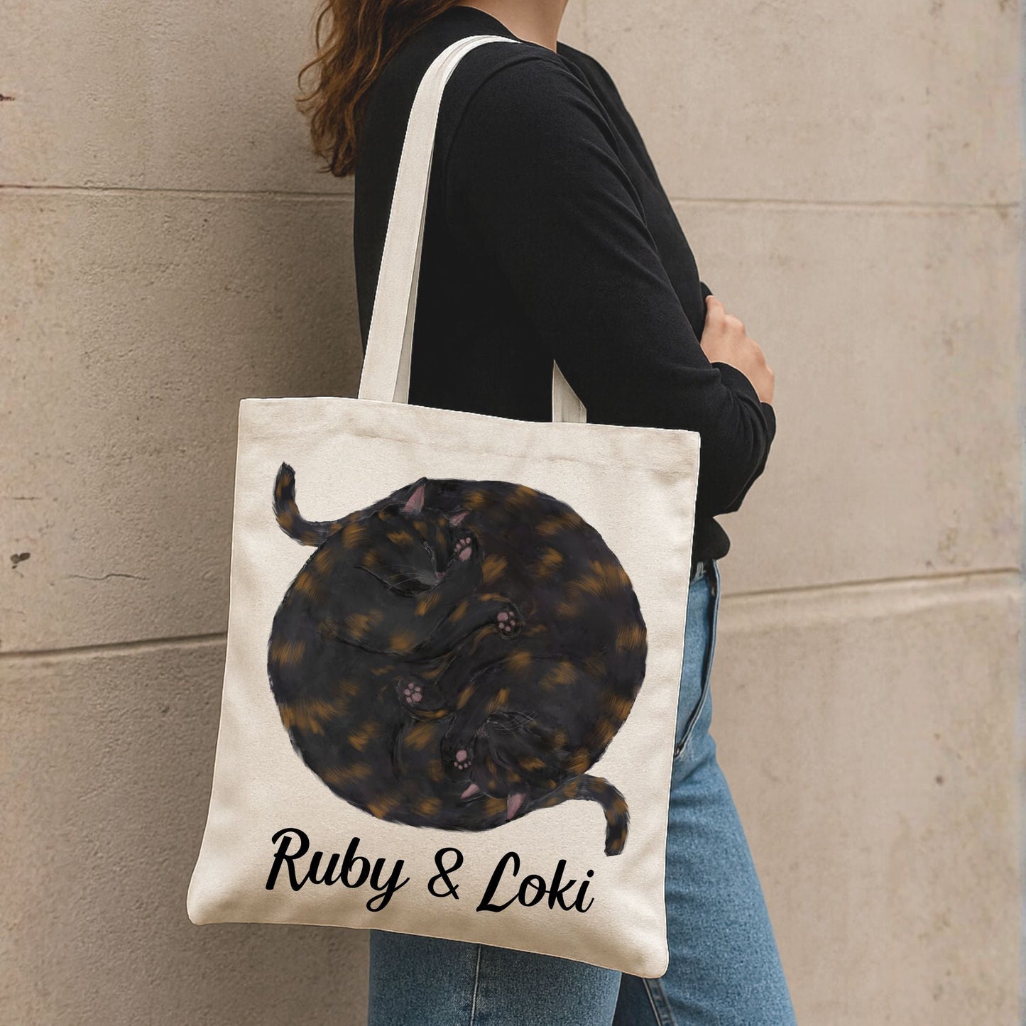 Sleeping Tortoiseshell Cats Canvas Tote Bag - MerikaArt
