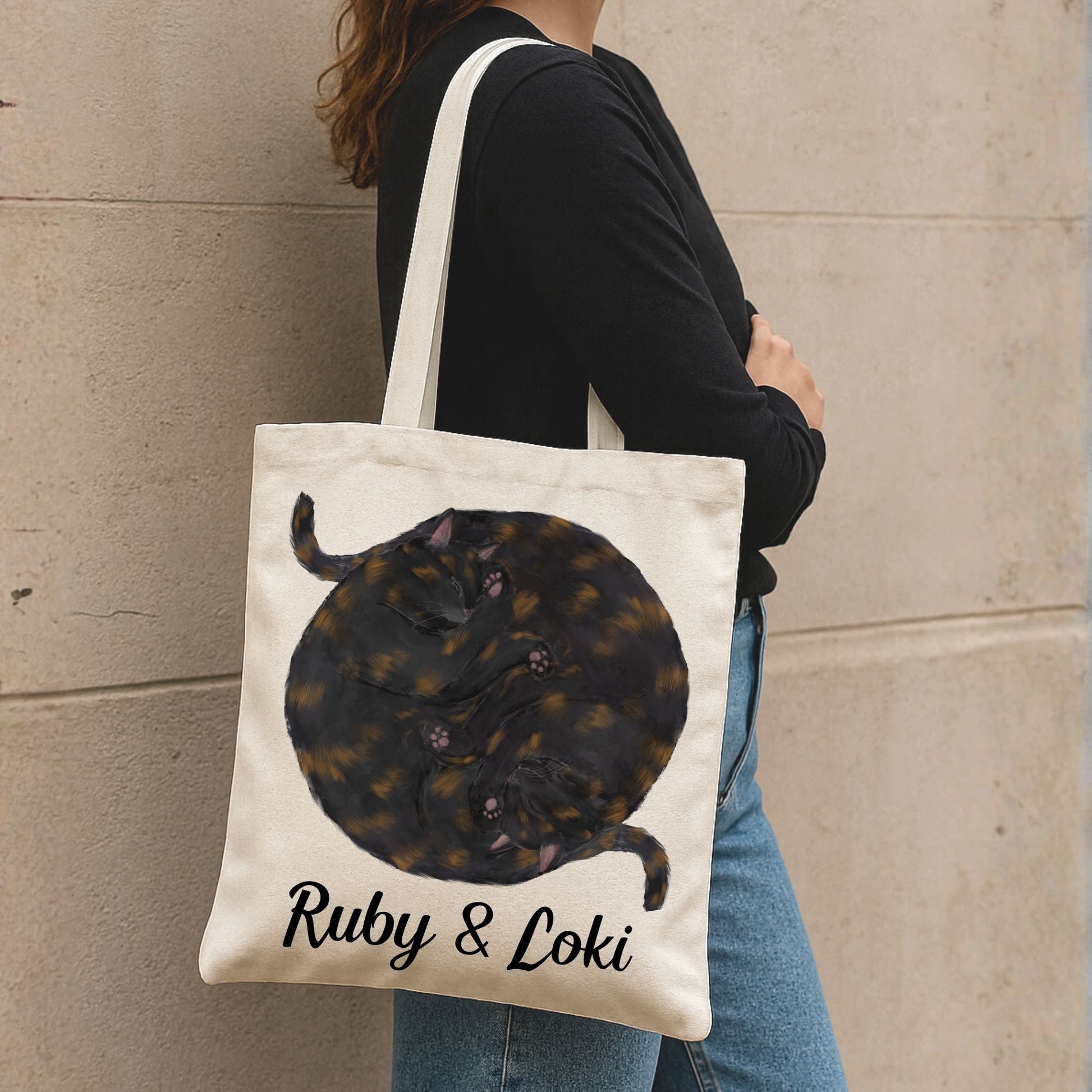 Sleeping Tortoiseshell Cats Canvas Tote Bag - MerikaArt