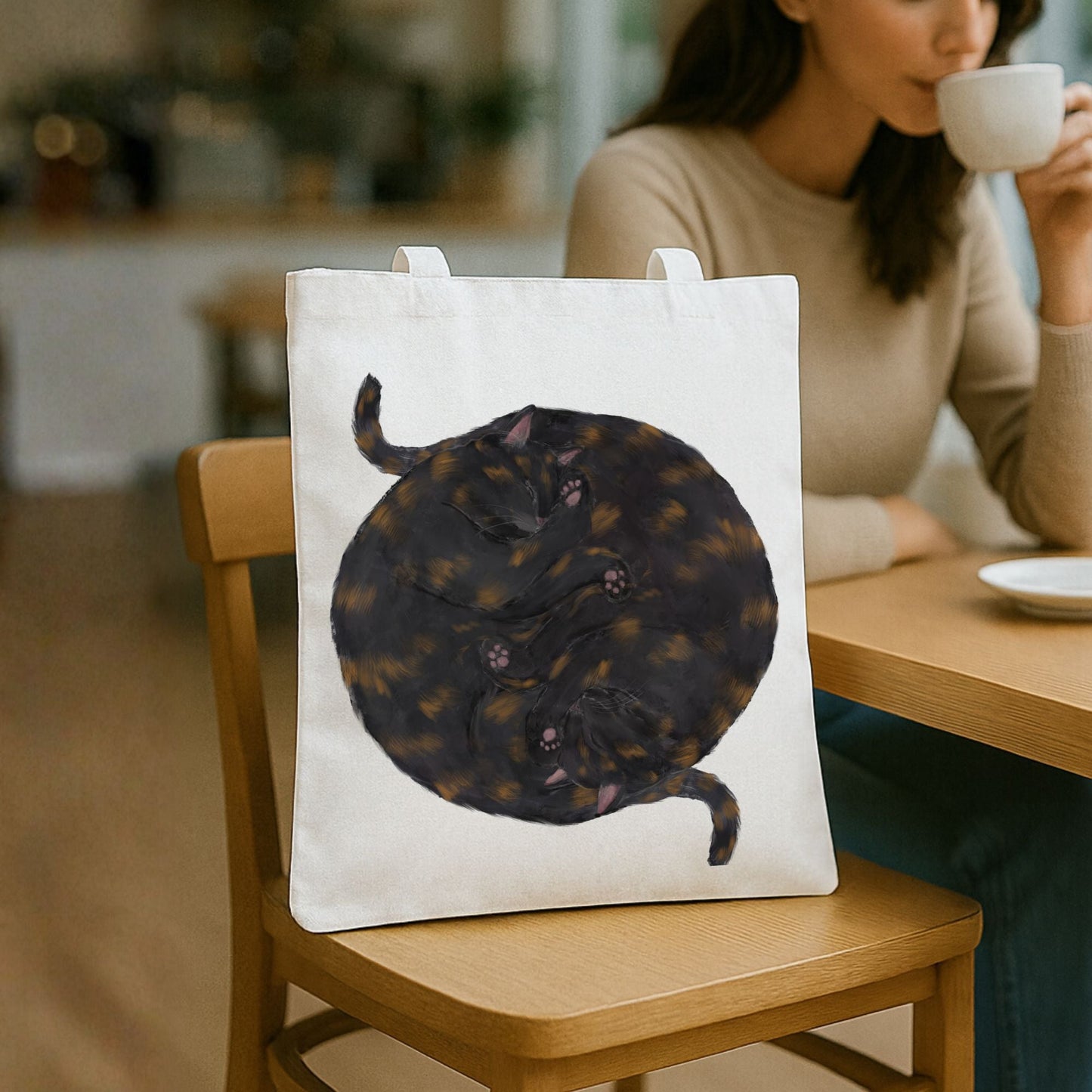 Sleeping Tortoiseshell Cats Canvas Tote Bag - MerikaArt