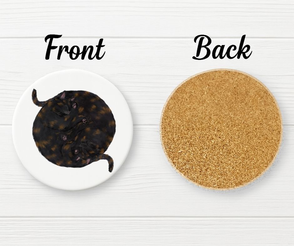 Sleeping Tortoiseshell Cats Ceramic Coaster - MerikaArt