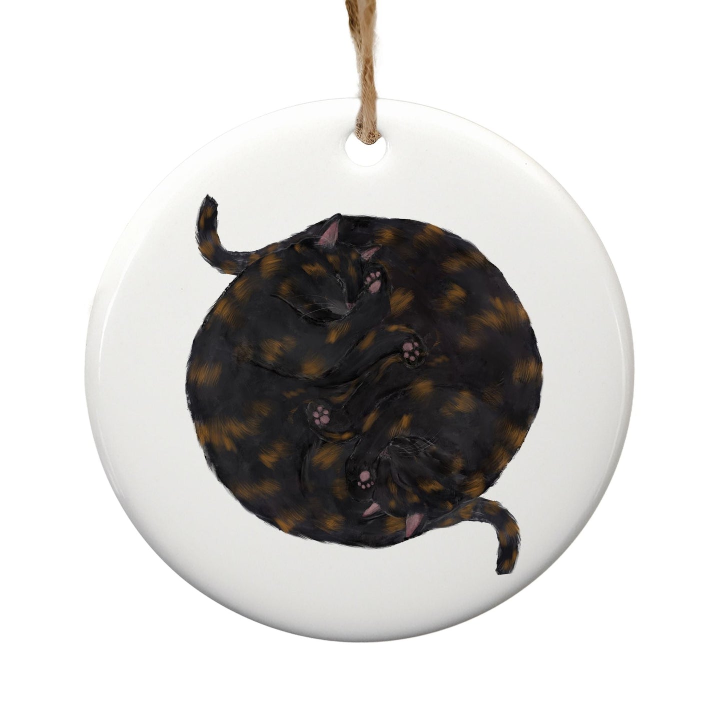 Sleeping Tortoiseshell Cats Ceramic Ornament - MerikaArt