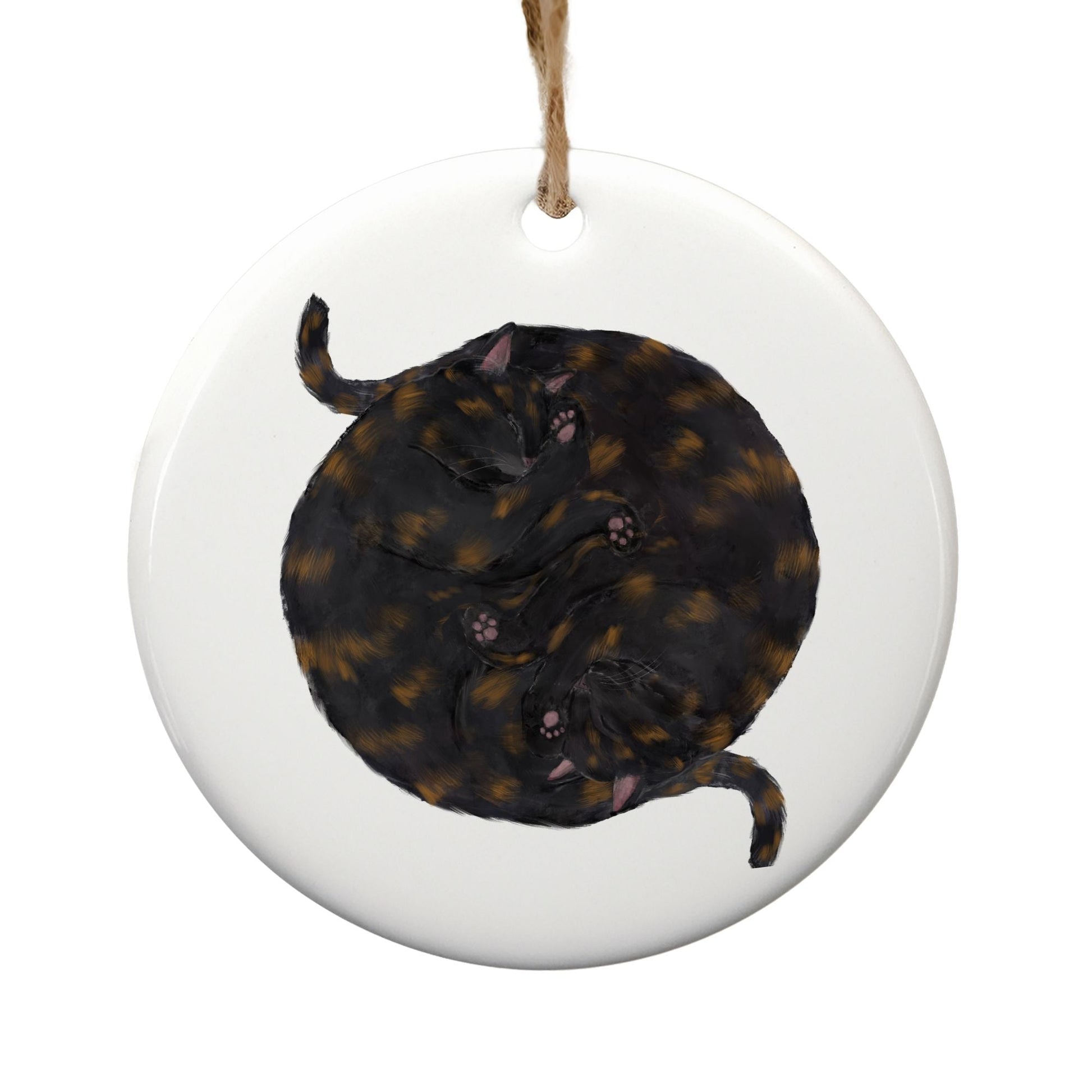 Sleeping Tortoiseshell Cats Ceramic Ornament - MerikaArt