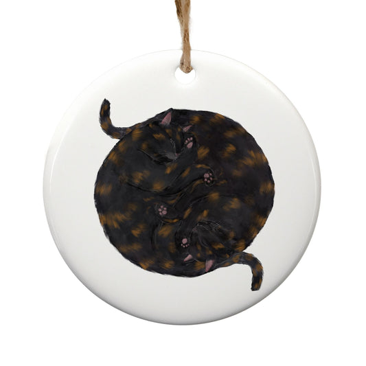 Sleeping Tortoiseshell Cats Ceramic Ornament - MerikaArt