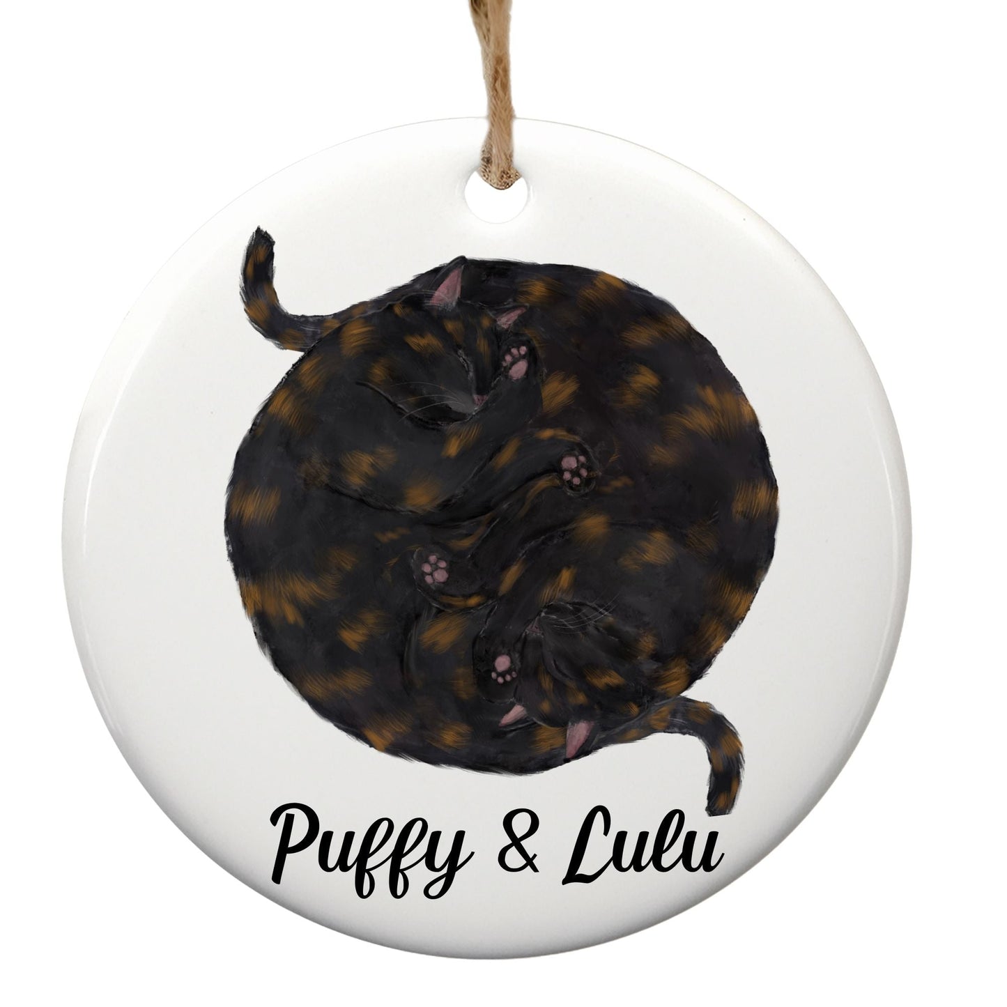 Sleeping Tortoiseshell Cats Ceramic Ornament - MerikaArt