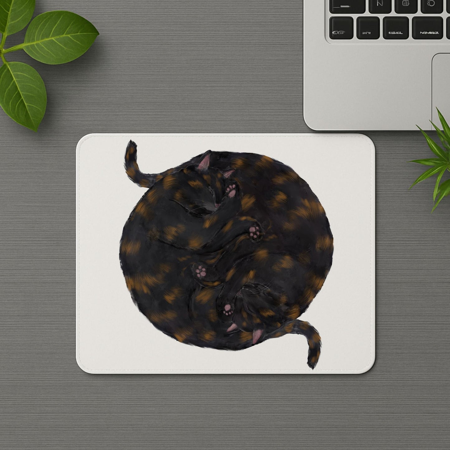 Sleeping Tortoiseshell Cats Mousepad - MerikaArt