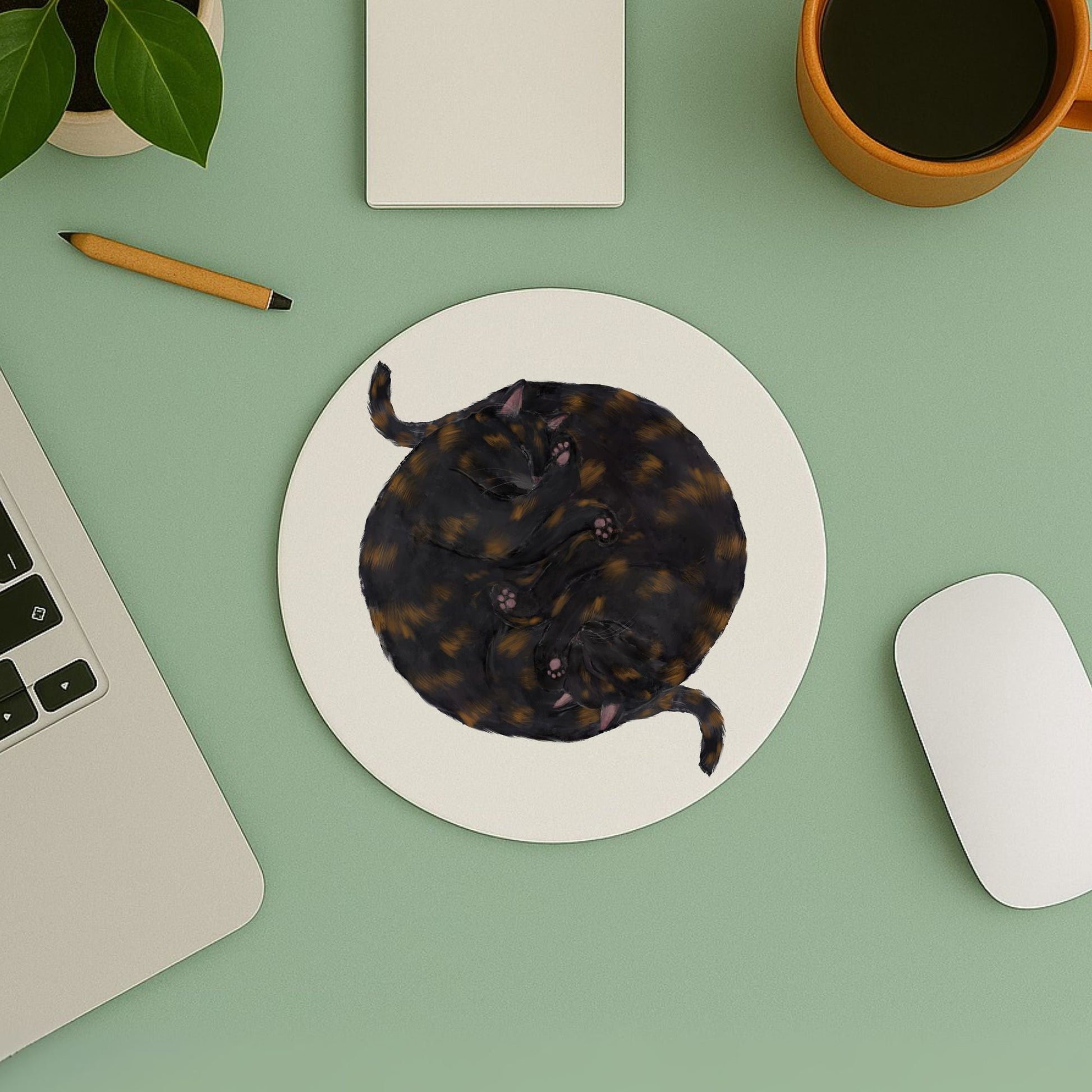 Sleeping Tortoiseshell Cats Mousepad - MerikaArt