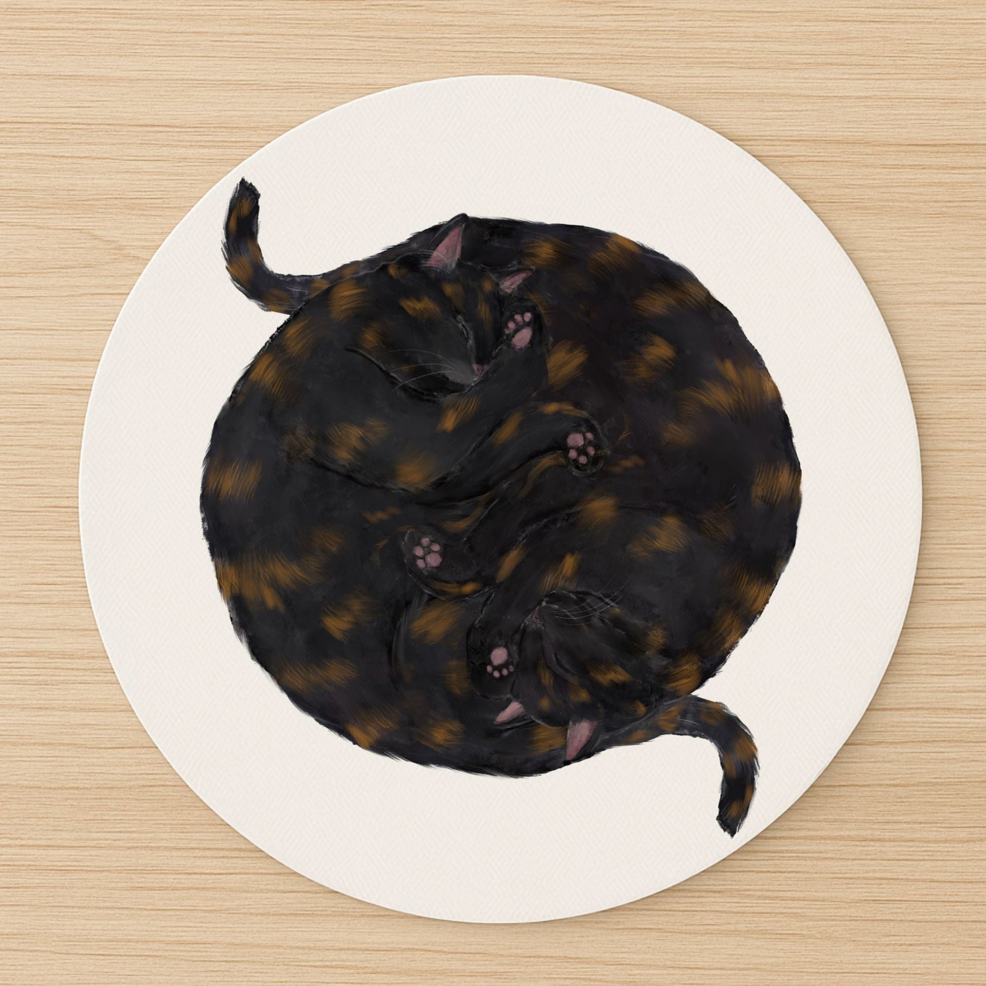 Sleeping Tortoiseshell Cats Mousepad - MerikaArt