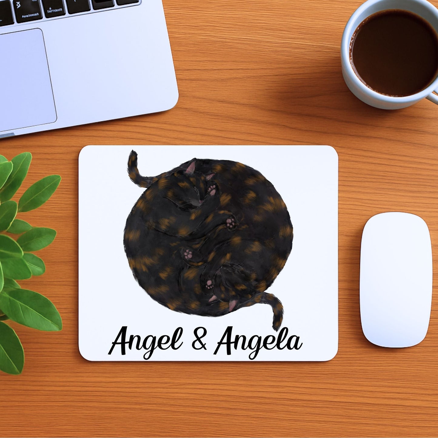 Sleeping Tortoiseshell Cats Mousepad - MerikaArt