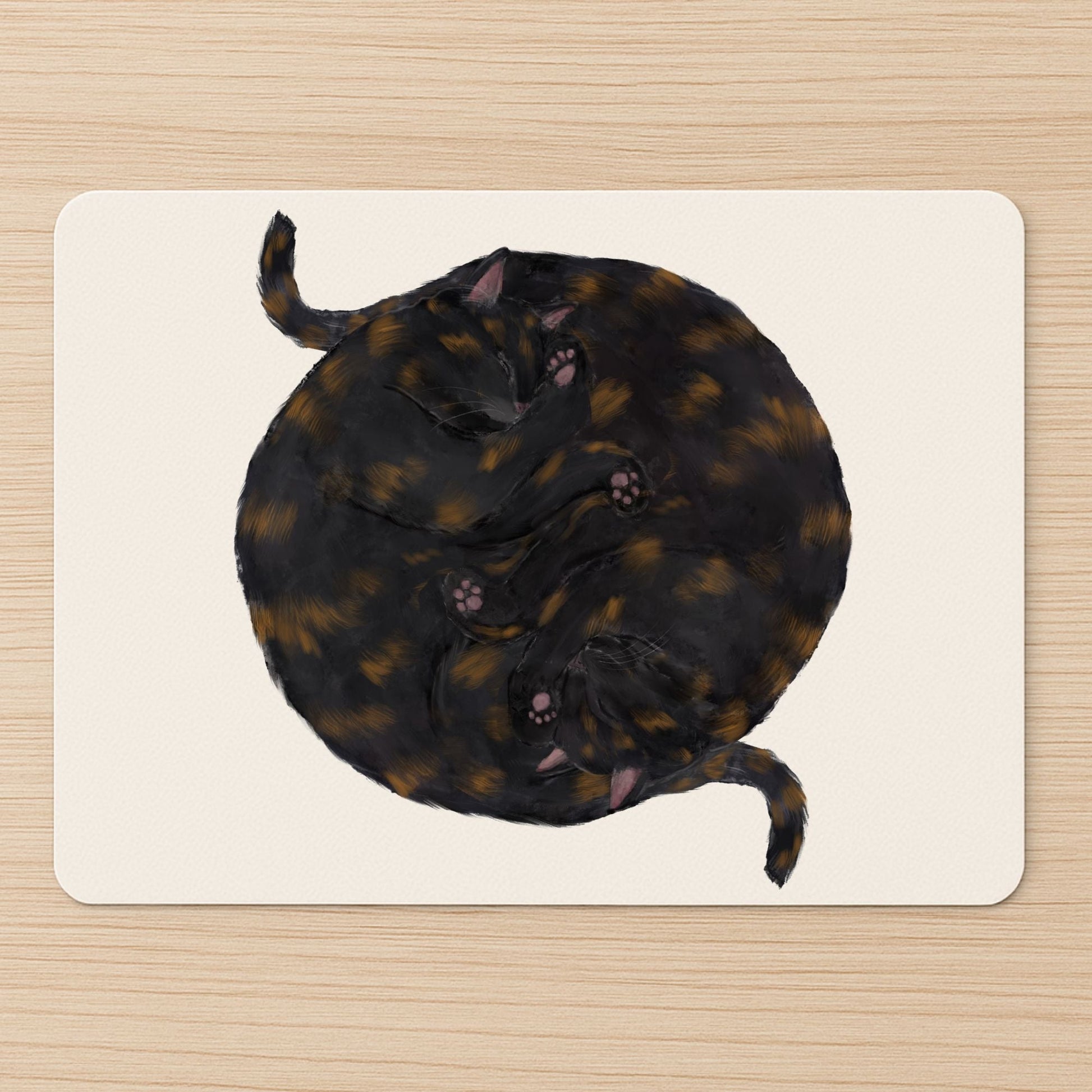 Sleeping Tortoiseshell Cats Mousepad - MerikaArt