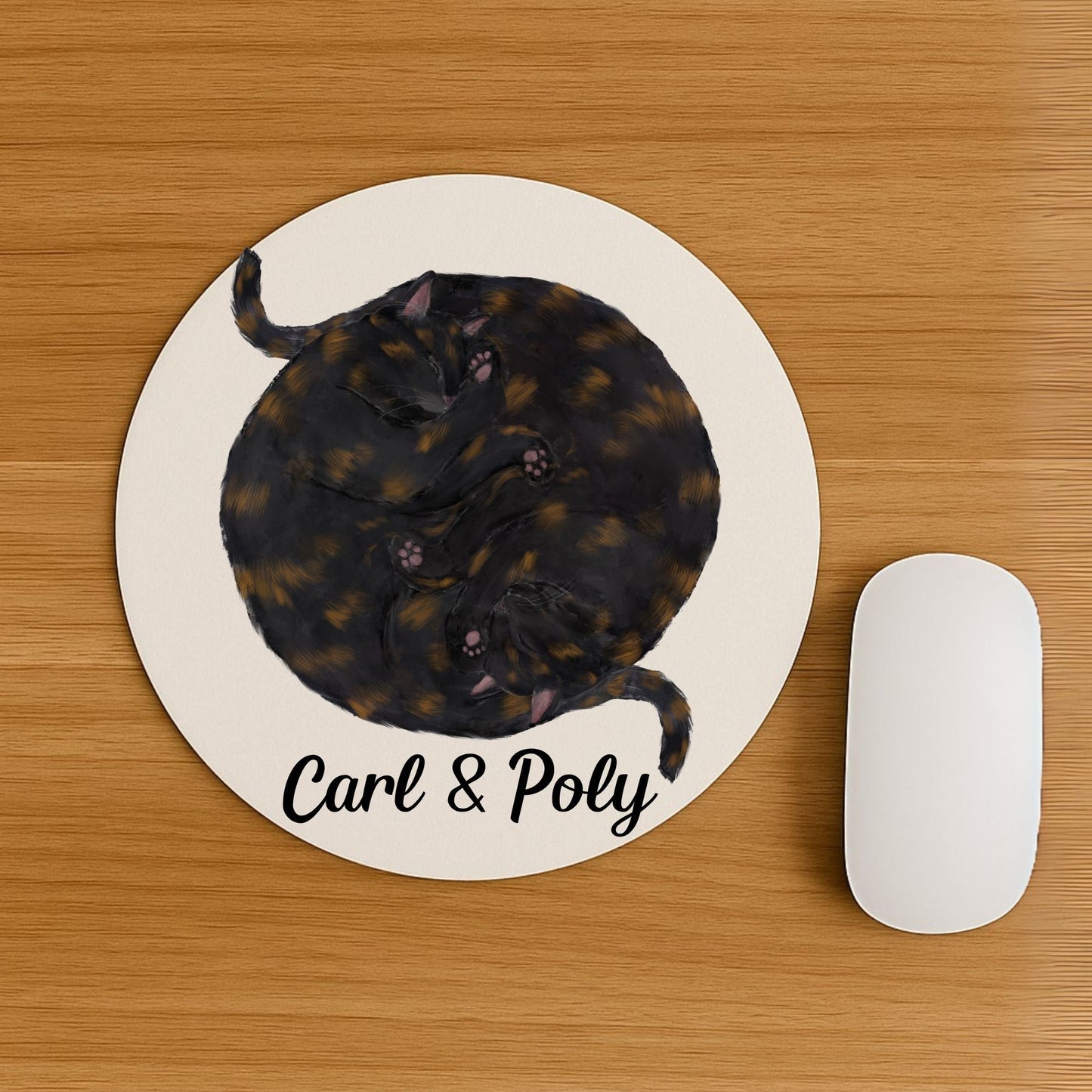 Sleeping Tortoiseshell Cats Mousepad - MerikaArt