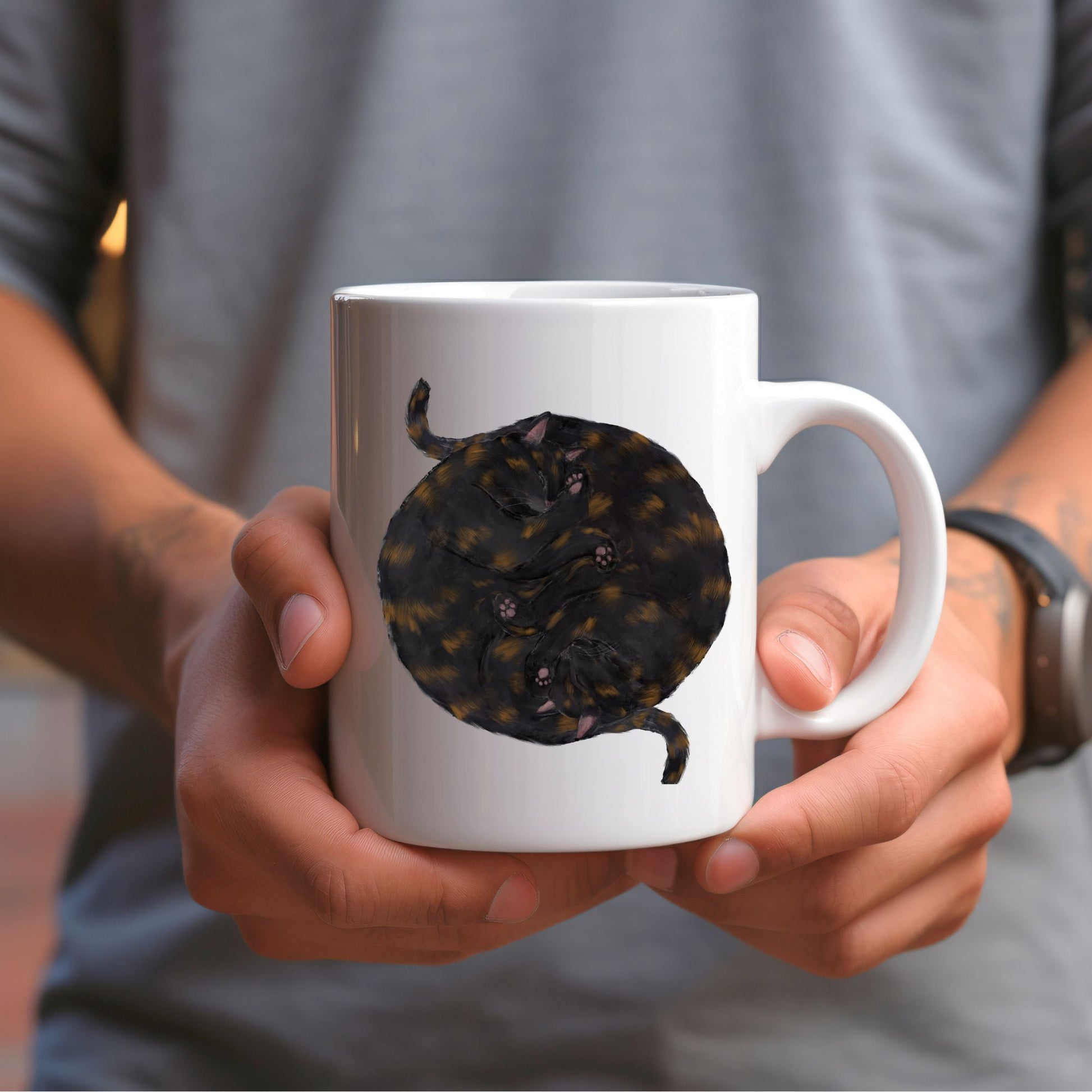 Sleeping Tortoiseshell Cats Mug - MerikaArt