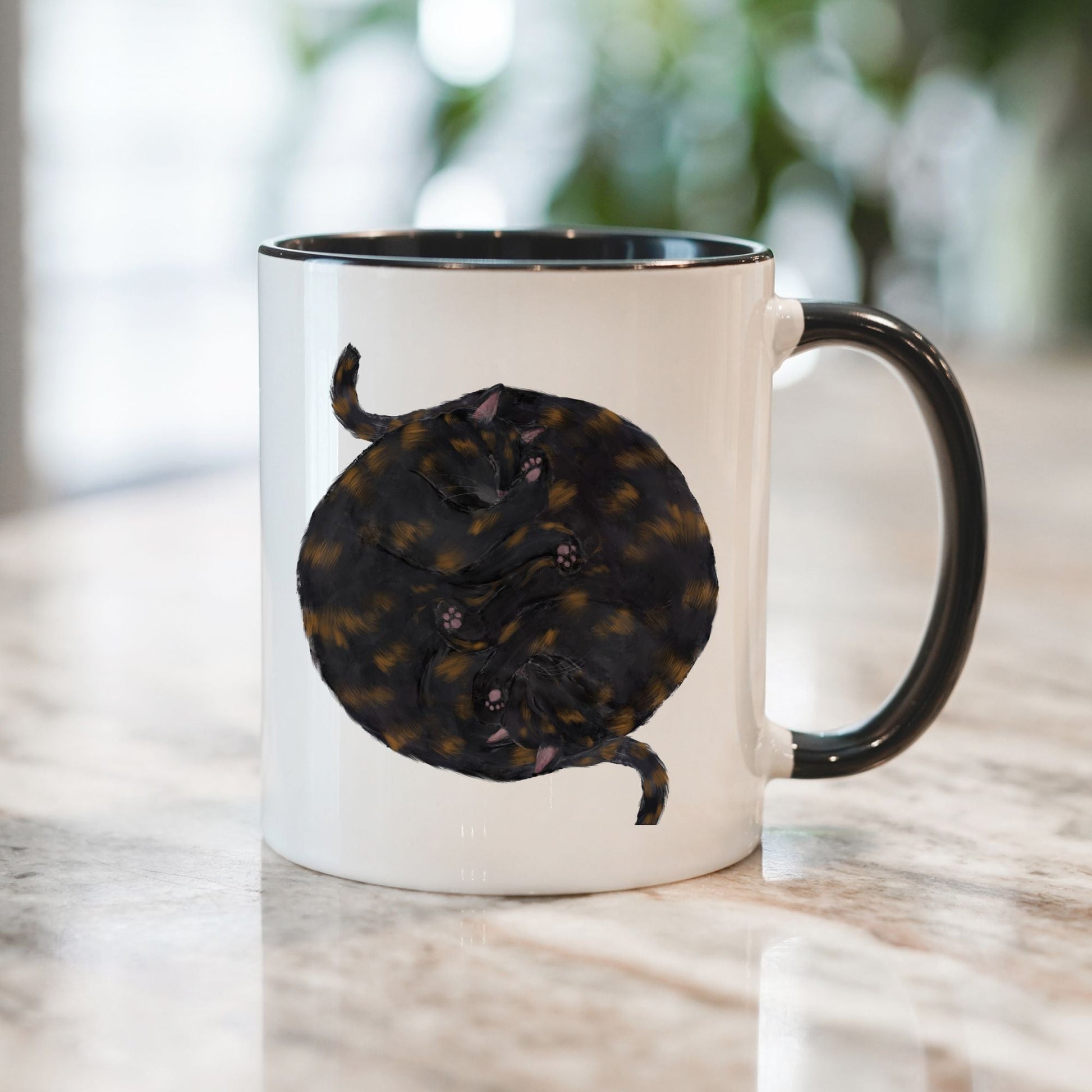 Sleeping Tortoiseshell Cats Mug - MerikaArt