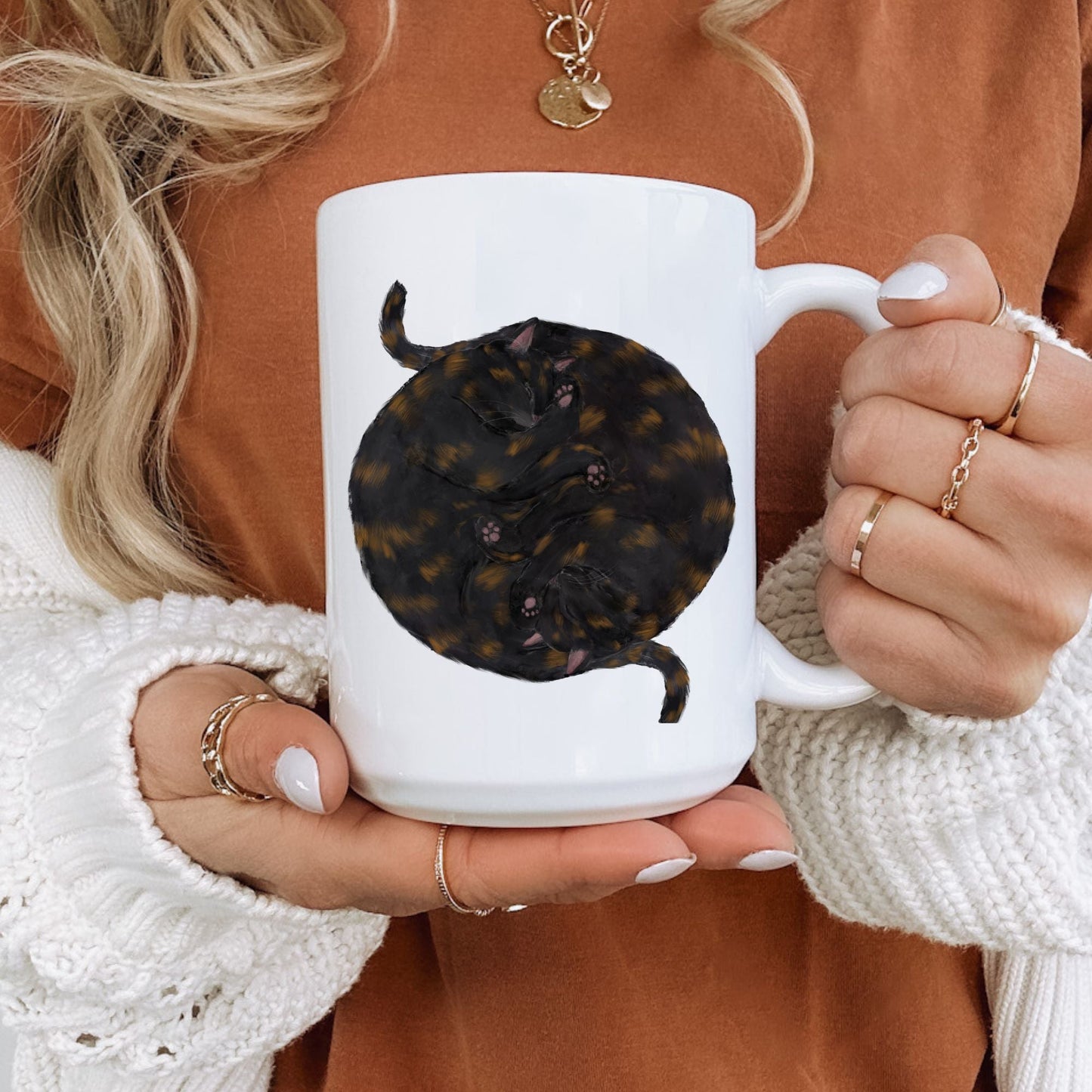 Sleeping Tortoiseshell Cats Mug - MerikaArt