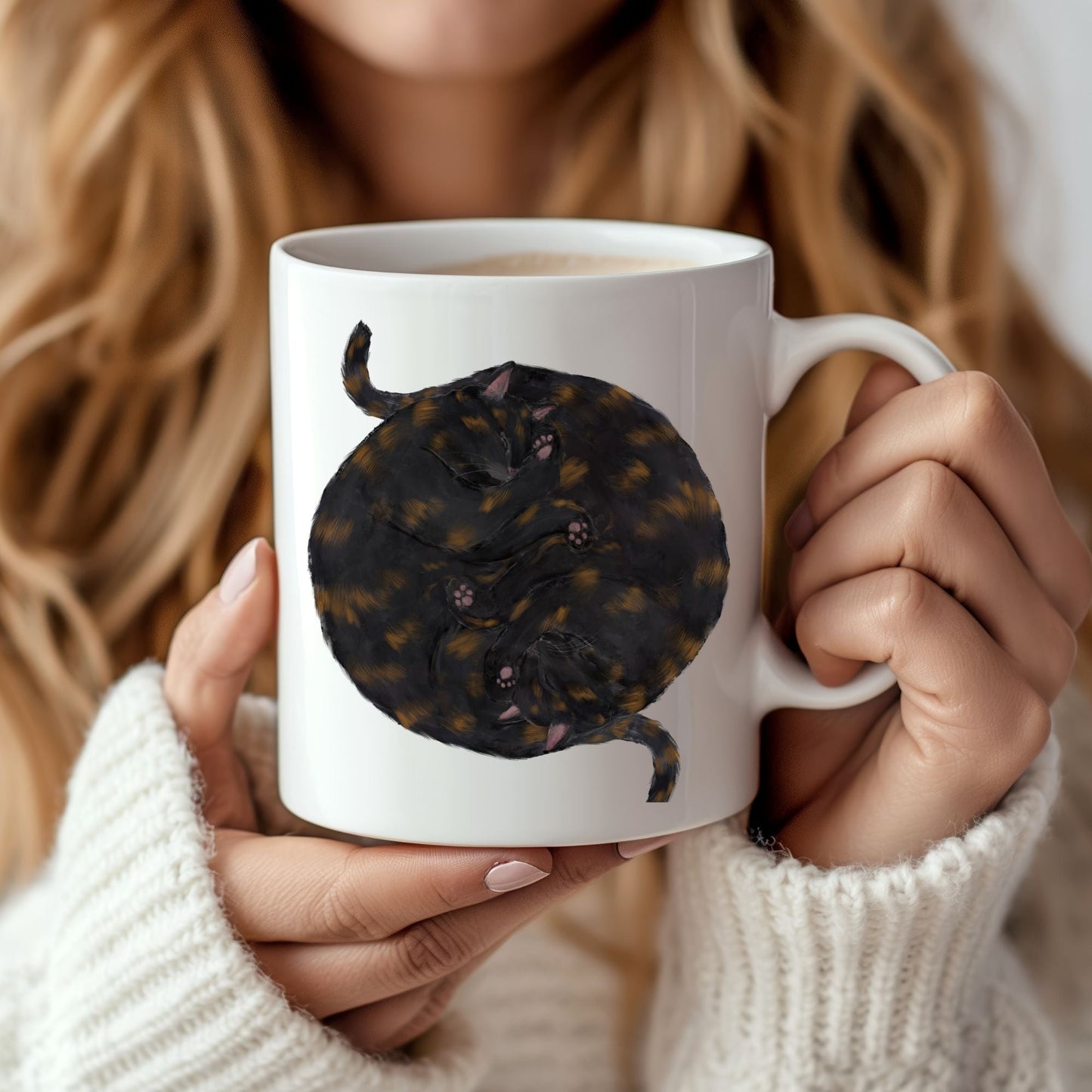 Sleeping Tortoiseshell Cats Mug - MerikaArt