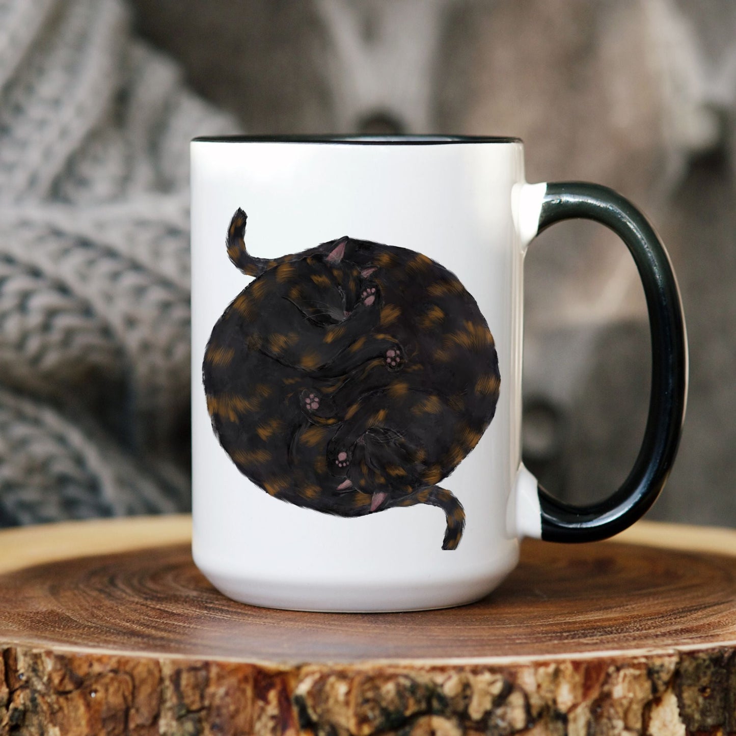 Sleeping Tortoiseshell Cats Mug - MerikaArt