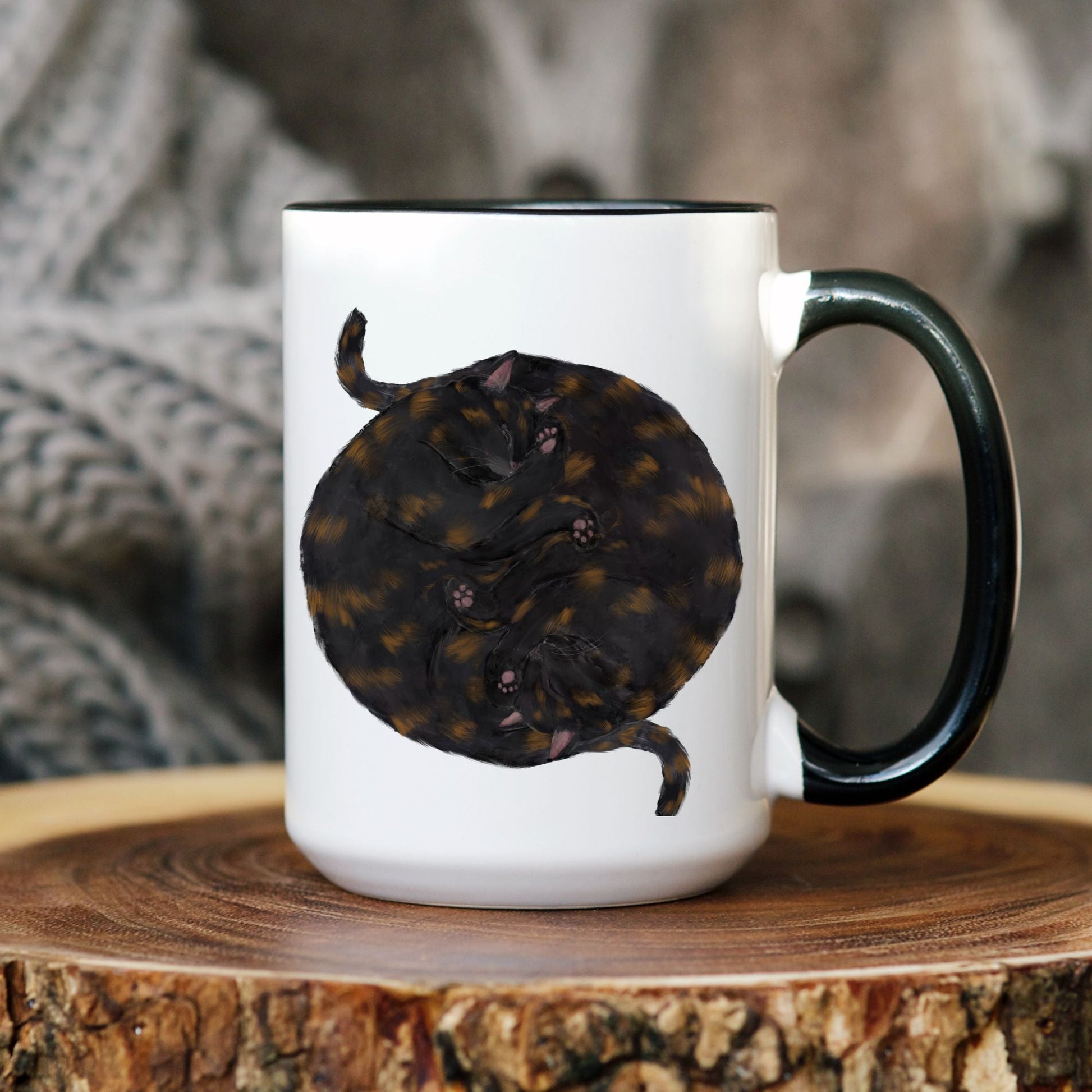 Sleeping Tortoiseshell Cats Mug - MerikaArt