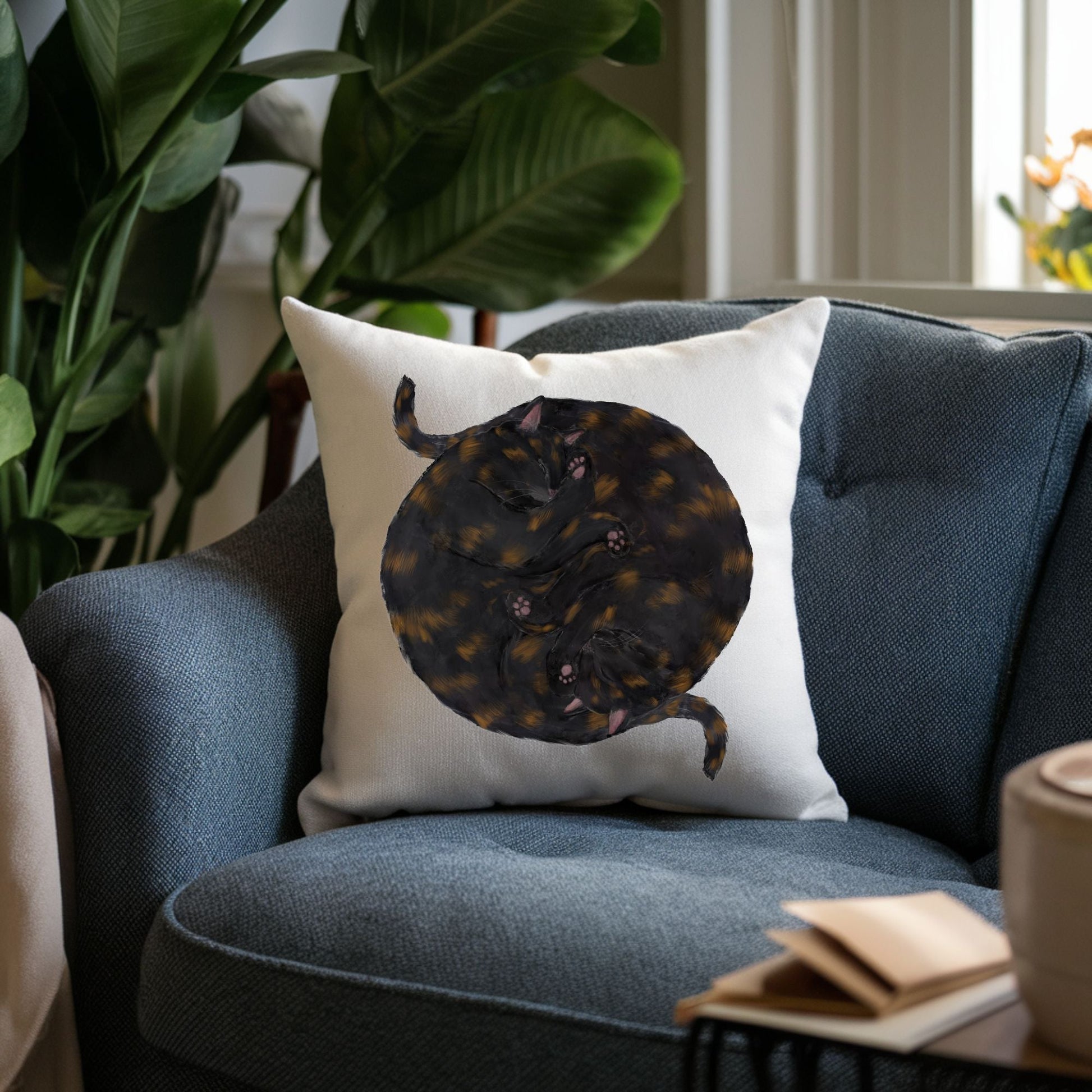 Sleeping Tortoiseshell Cats Pillow - MerikaArt