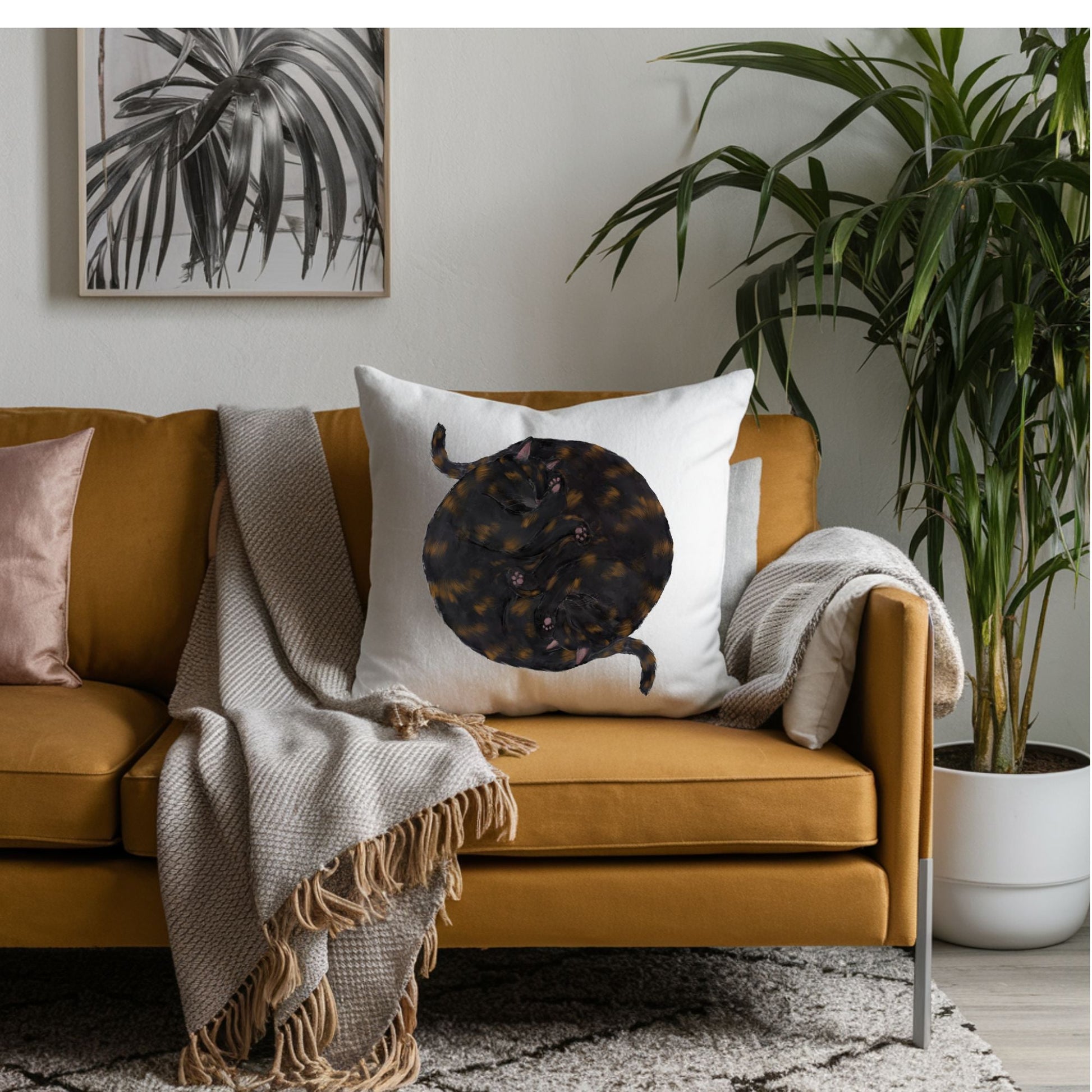 Sleeping Tortoiseshell Cats Pillow - MerikaArt