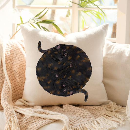 Sleeping Tortoiseshell Cats Pillow - MerikaArt