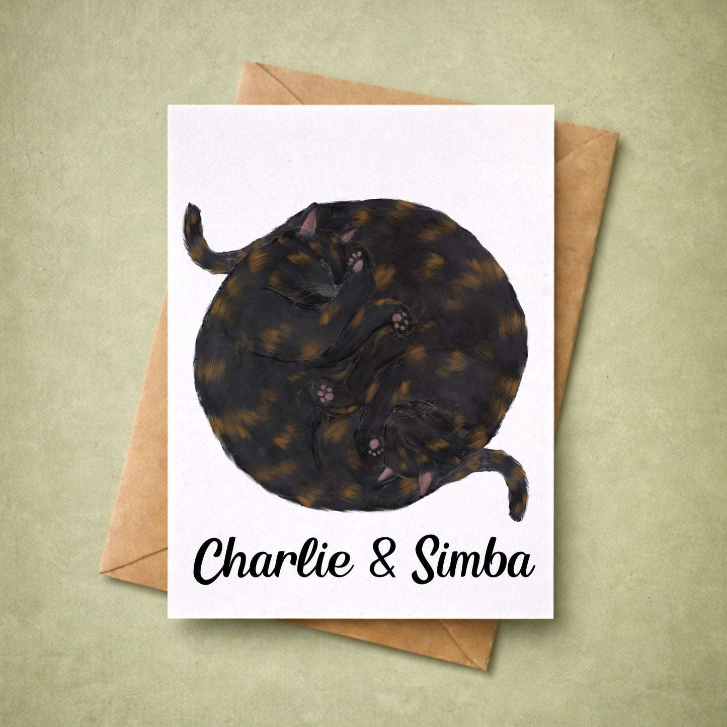 Sleeping Tortoiseshell Cats Postcards - MerikaArt