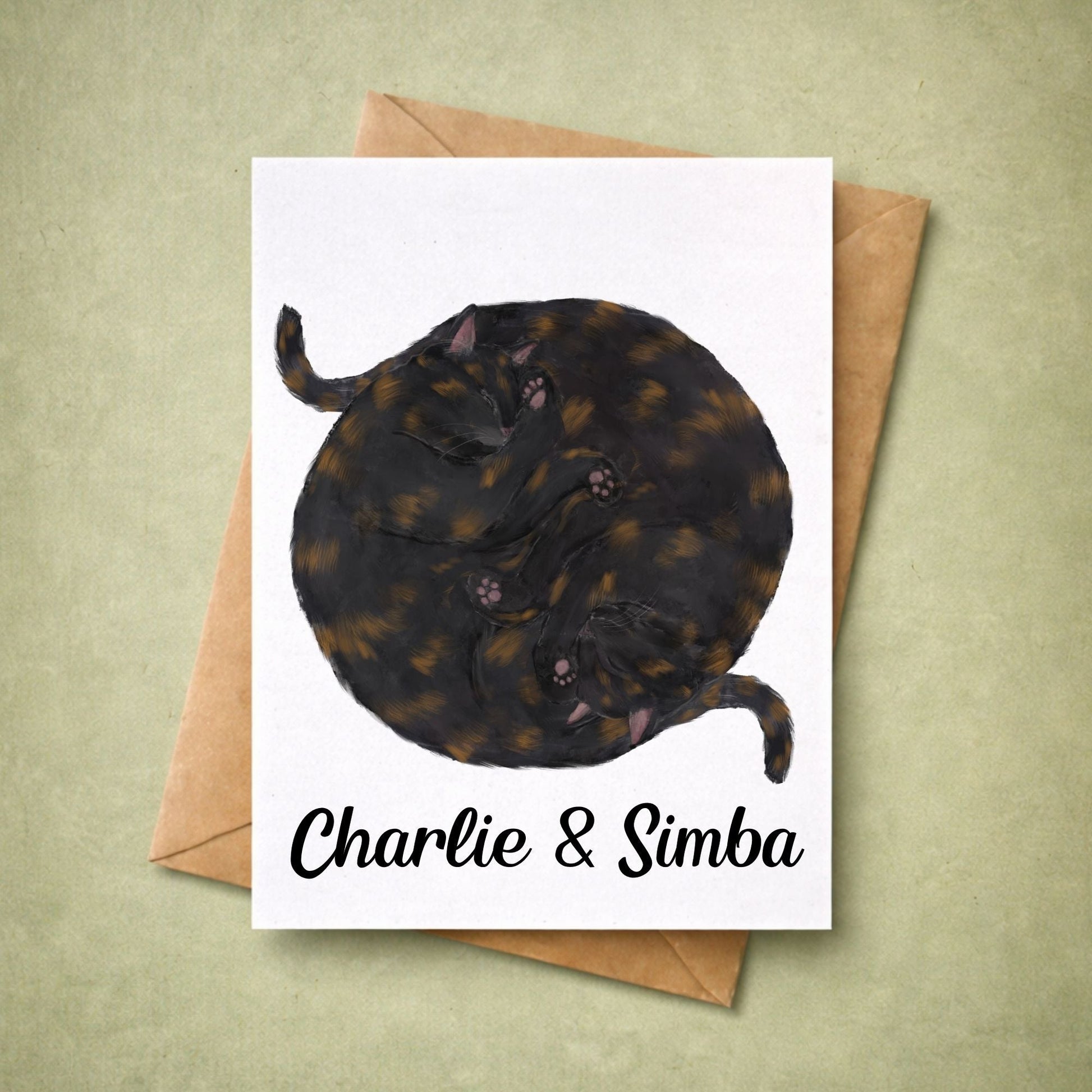 Sleeping Tortoiseshell Cats Postcards - MerikaArt