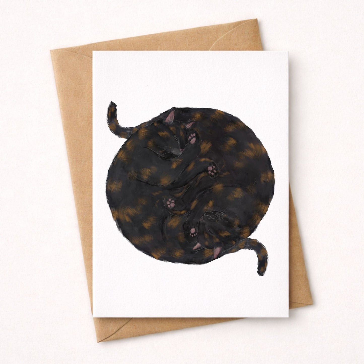 Sleeping Tortoiseshell Cats Postcards - MerikaArt