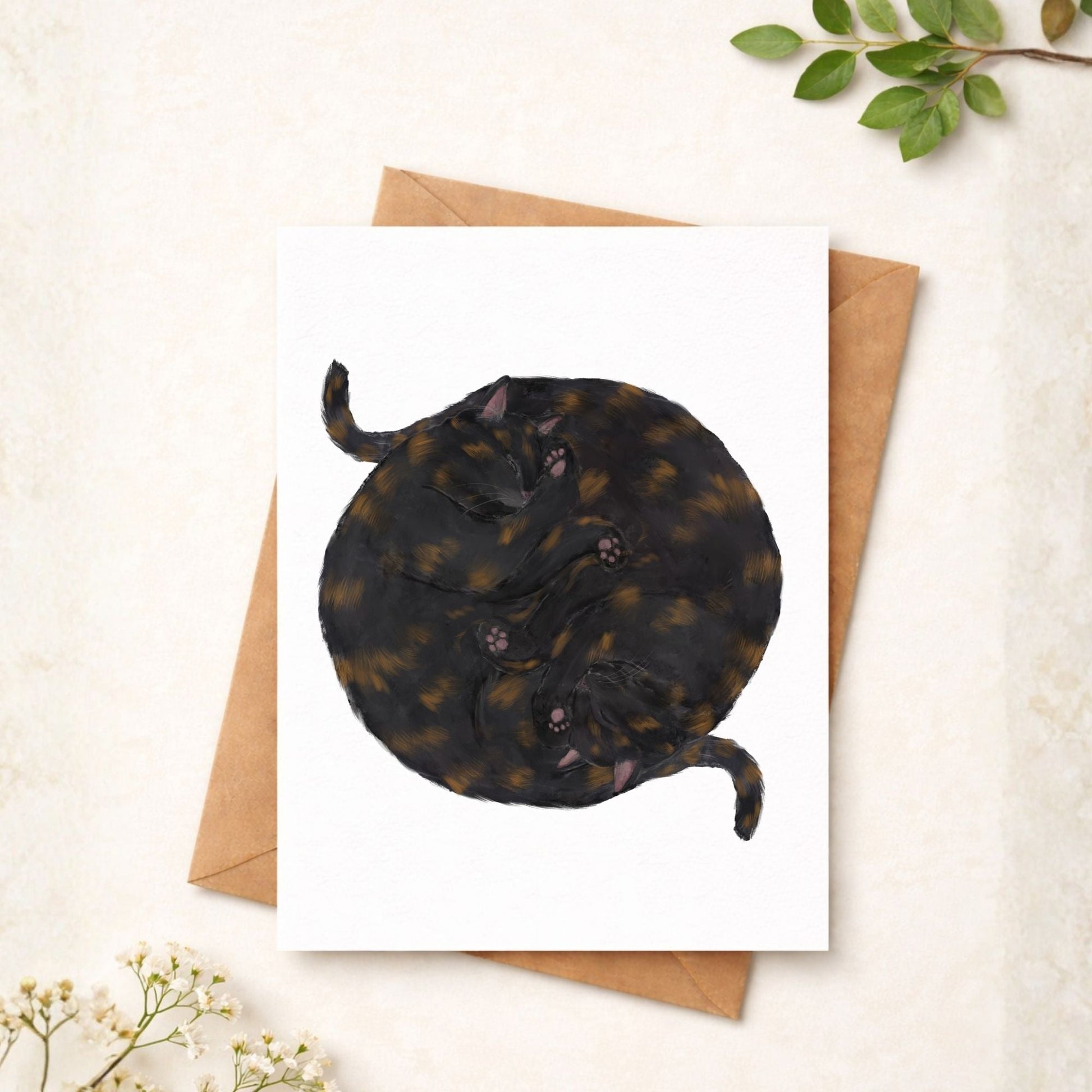 Sleeping Tortoiseshell Cats Postcards - MerikaArt