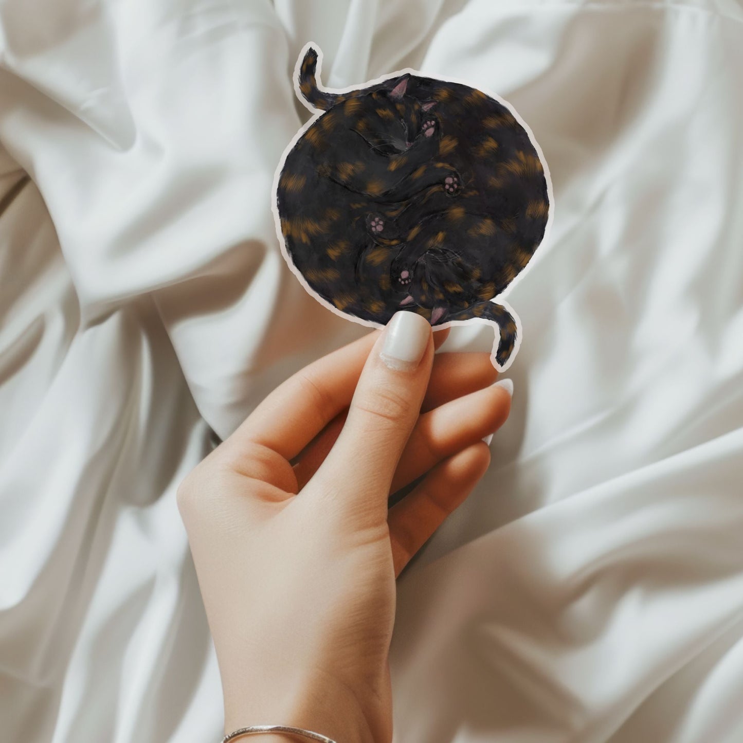 Sleeping Tortoiseshell Cats Vinyl Sticker - MerikaArt