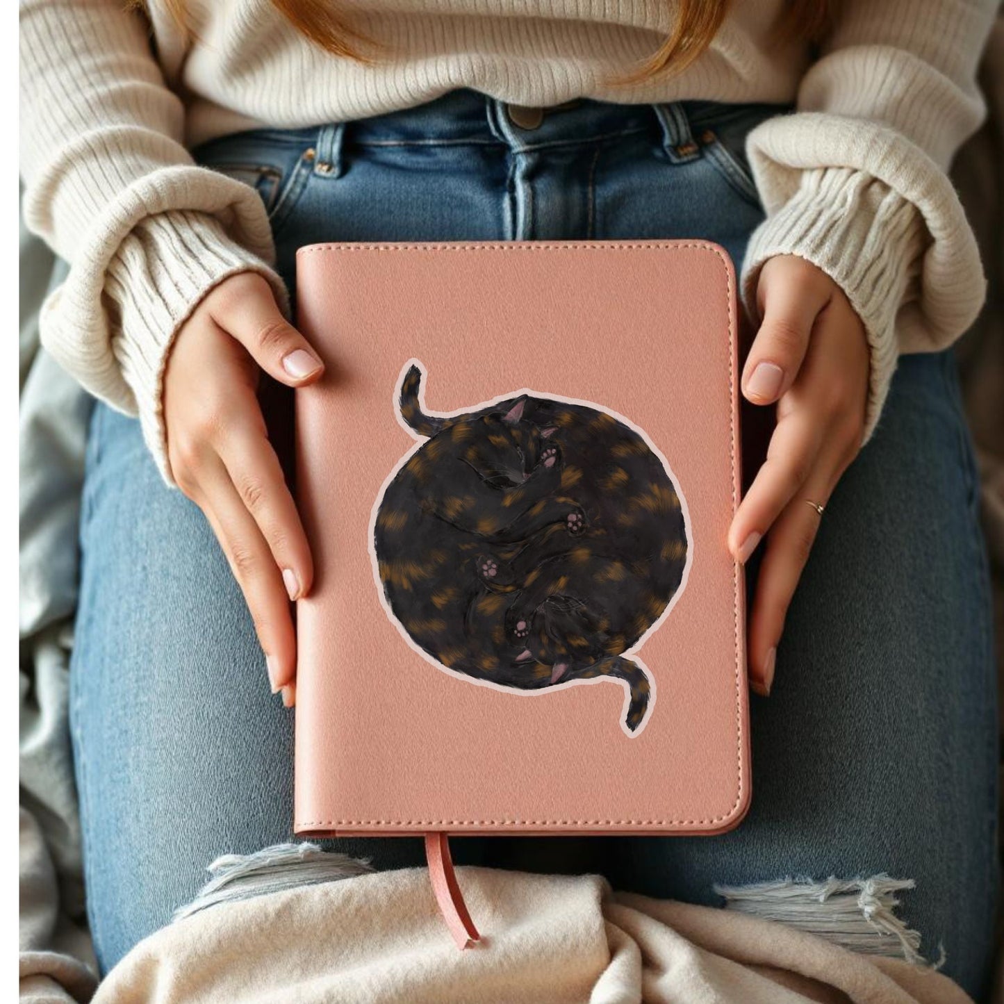 Sleeping Tortoiseshell Cats Vinyl Sticker - MerikaArt